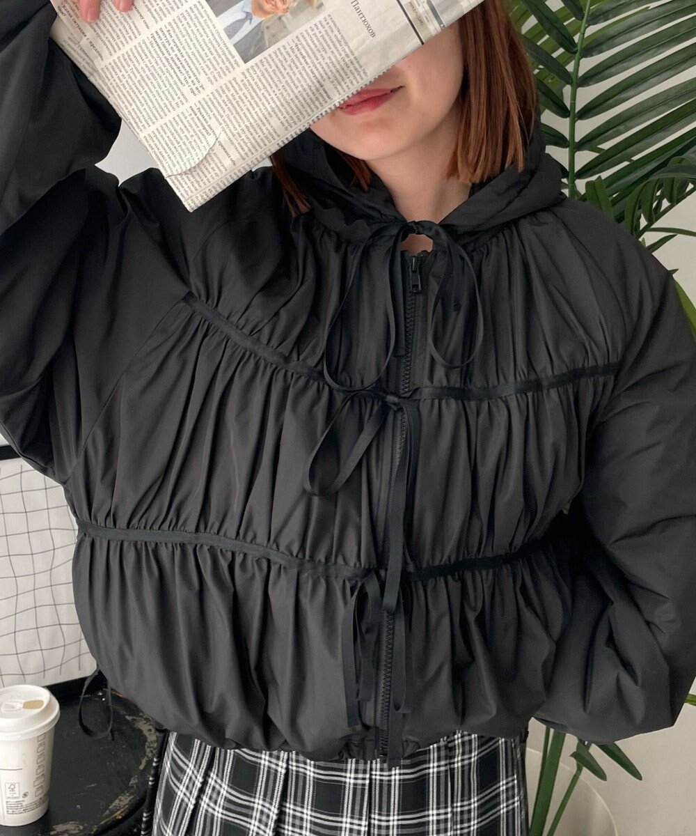 【ウィゴー/WEGO】のリボンフードブルゾン インテリア・キッズ・メンズ・レディースファッション・服の通販 founy(ファニー) 　ファッション　Fashion　レディースファッション　Fashion for Women　アウター　Coat / Outerwear Collection　レディースジャケット・軽アウター　Jackets　ブルゾンジャケット・スポーティアウター　Blouson Jackets　おすすめ　Recommended / Our Picks　シンプル　Simple, Minimal　ジャケット　Jacket, Outerwear　スマホ　Smartphone, Mobile Device　ドローコード　Drawcord, Drawstring Cord　ブルゾン　Blouson, Bomber Jacket　リボン　Ribbon, Bow　冬　Winter / This Winter　夏　Summer　春　Spring　S/S・春夏　SS, Spring/Summer, Warm Season　秋　Autumn　ブラック|ID: prp329100004679136 ipo3291000000033802344