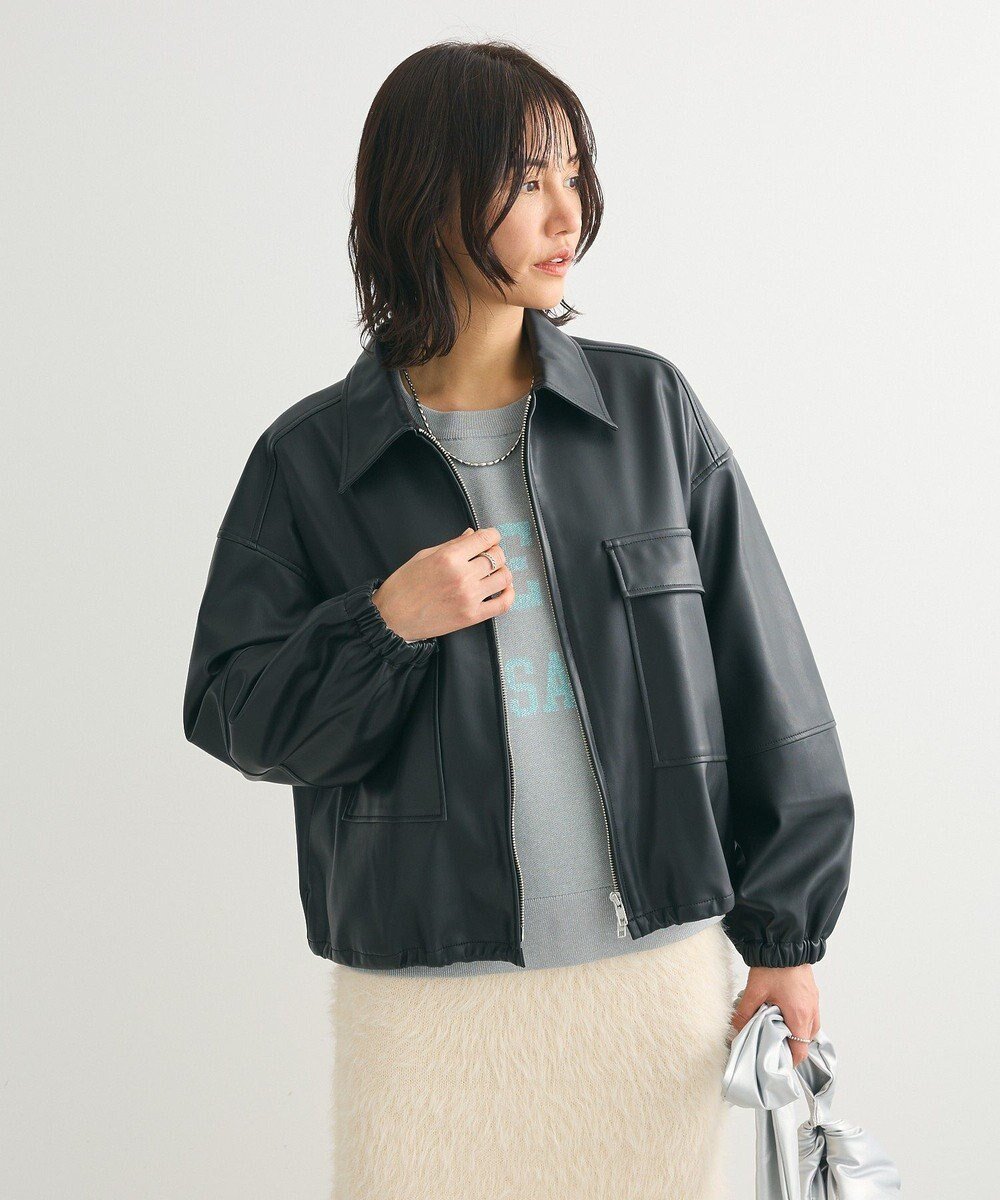 【グリーンパークス/Green Parks】のフェイクレザージャケット インテリア・キッズ・メンズ・レディースファッション・服の通販 founy(ファニー) 　ファッション　Fashion　レディースファッション　Fashion for Women　アウター　Coat / Outerwear Collection　レディースジャケット・軽アウター　Jackets　ライダースジャケット / レザースタイル　Riders Jackets & Biker Style　おすすめ　Recommended / Our Picks　シャーリング　Shirring, Ruched　ジャケット　Jacket, Outerwear　フォルム　Silhouette, Form　フロント　Front, Front Design　ポケット　Pocket, Pocket Detail　ライダースジャケット　Riders, Biker Jacket　ロング　Long, Long-Length　ワイド　Wide, Wide Fit　ワーク　Workwear, Utility Style　夏　Summer　春　Spring　S/S・春夏　SS, Spring/Summer, Warm Season　Black|ID: prp329100004679206 ipo3291000000033802644