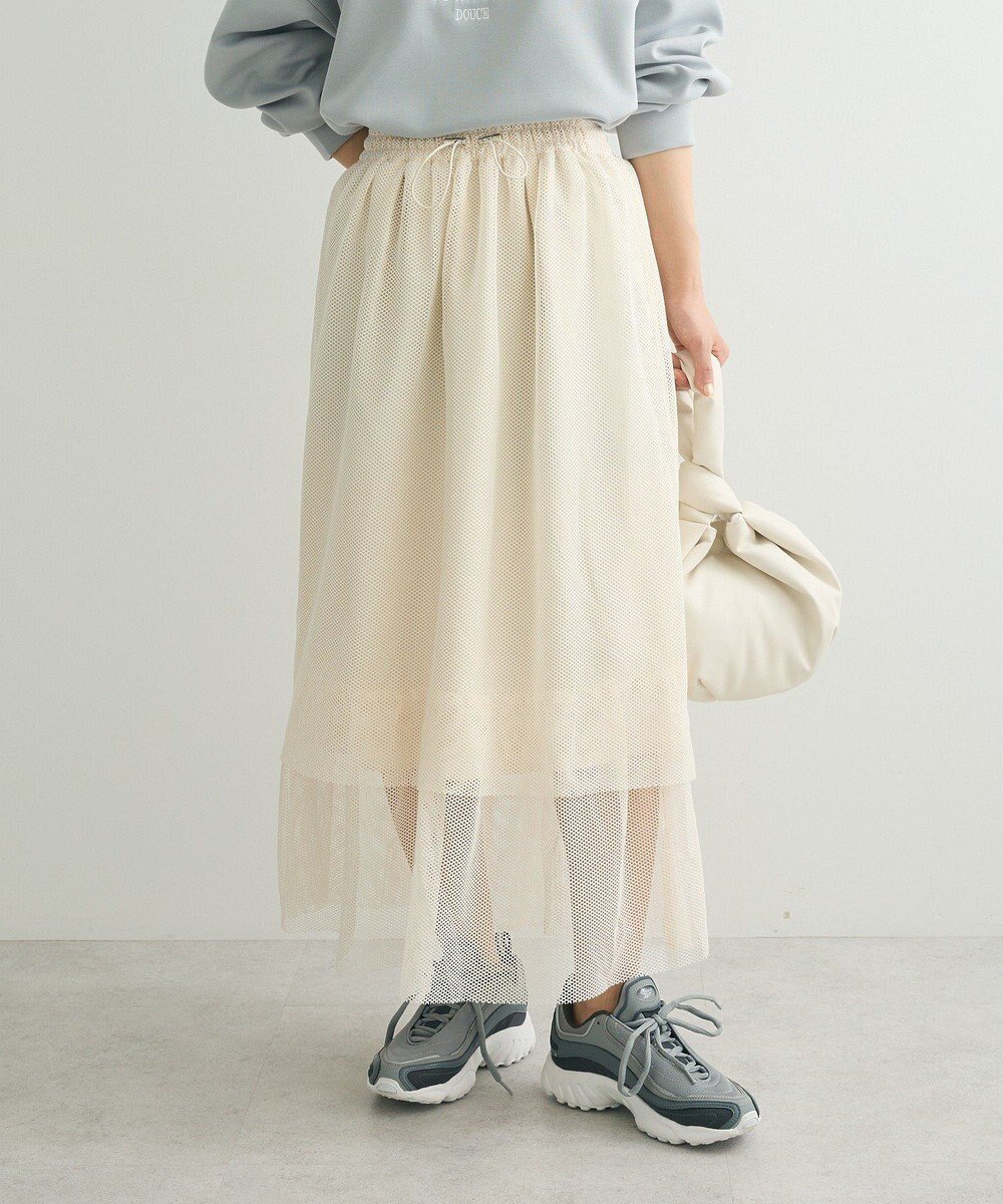 【グリーンパークス/Green Parks】のメッシュティアードスカート インテリア・キッズ・メンズ・レディースファッション・服の通販 founy(ファニー) 　ファッション　Fashion　レディースファッション　Fashion for Women　スカート　Skirts　ティアードスカート　Tiered Skirts　スポーツ　Sports, Activewear　フェミニン　Feminine, Girly　ポケット　Pocket, Pocket Detail　メタル　Metal, Metal Parts　メッシュ　Mesh, Net Fabric　夏　Summer　春　Spring　S/S・春夏　SS, Spring/Summer, Warm Season　Ecru|ID: prp329100004679262 ipo3291000000033802864