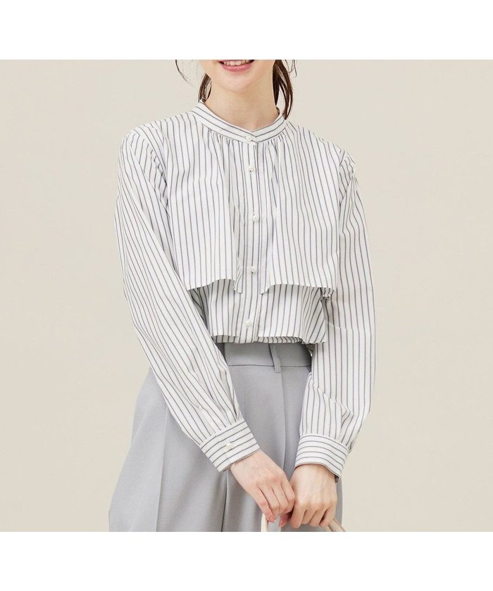 【エニィ スィス/any SiS】の【洗える】ラッフルレイヤード ブラウス インテリア・キッズ・メンズ・レディースファッション・服の通販 founy(ファニー) https://founy.com/ ファッション Fashion レディースファッション Fashion for Women トップス・カットソー Cut & Sew Tops シャツ・ブラウス・オフィスカジュアル Elegant Blouses & Button-Ups おすすめ Recommended / Our Picks ウォッシャブル Machine Washable ストライプ Stripe, Striped Pattern パール Pearl, Pearl Accent フェミニン Feminine, Girly エレガント 上品 Elegant 夏 Summer 新作・新入荷 New Arrivals / New In 春 Spring S/S・春夏 SS, Spring/Summer, Warm Season 楽ちん Easy Fit, Comfortable 洗える Machine Washable 羽織 Haori, Light Jacket |ID: prp329100004679355 ipo3291000000034473863