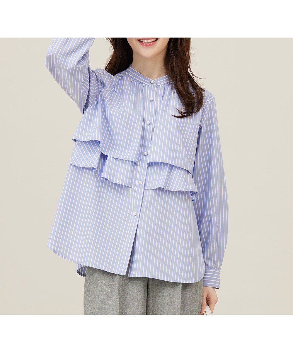 【エニィ スィス/any SiS】の【洗える】ラッフルレイヤード ブラウス インテリア・キッズ・メンズ・レディースファッション・服の通販 founy(ファニー) ファッション Fashion レディースファッション Fashion for Women トップス・カットソー Cut & Sew Tops シャツ・ブラウス・オフィスカジュアル Elegant Blouses & Button-Ups おすすめ Recommended / Our Picks ウォッシャブル Machine Washable ストライプ Stripe, Striped Pattern パール Pearl, Pearl Accent フェミニン Feminine, Girly エレガント 上品 Elegant 夏 Summer 新作・新入荷 New Arrivals / New In 春 Spring S/S・春夏 SS, Spring/Summer, Warm Season 楽ちん Easy Fit, Comfortable 洗える Machine Washable 羽織 Haori, Light Jacket ブルーストライプ|ID: prp329100004679355 ipo3291000000034473865