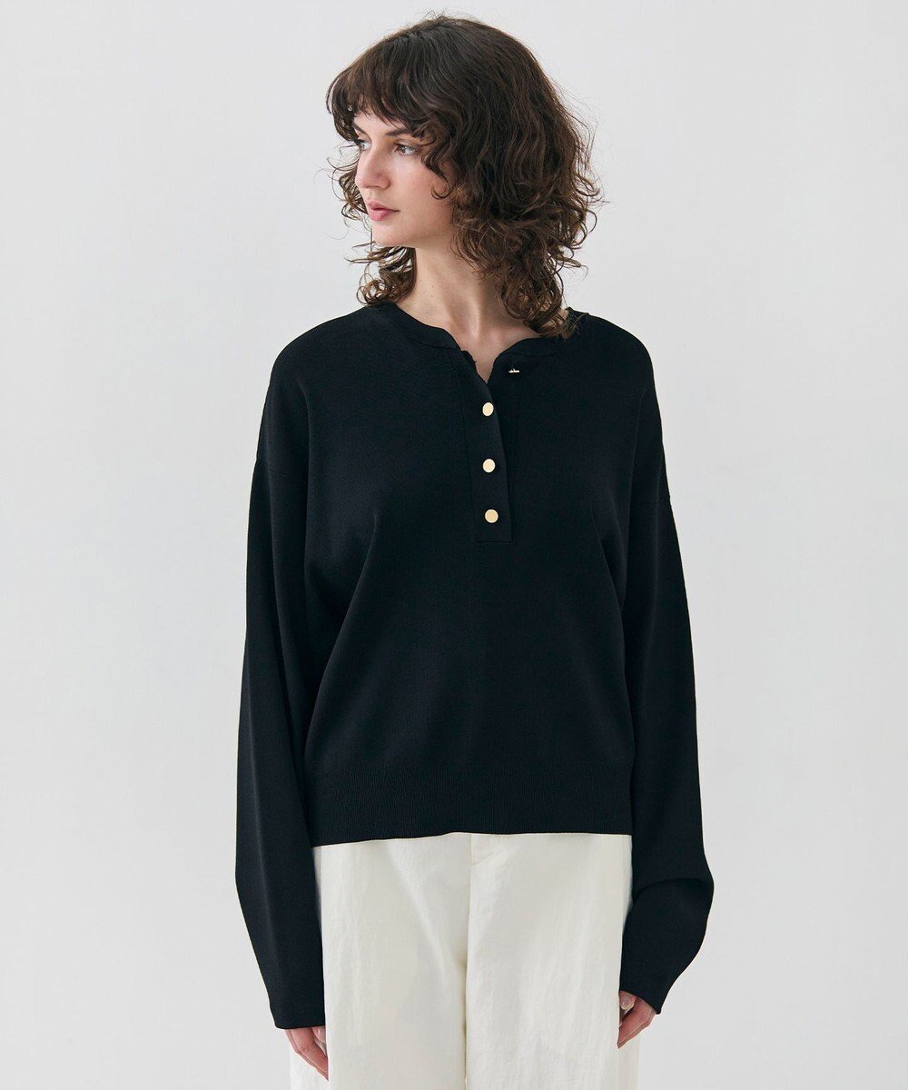 【ベイジ,/BEIGE,】の【洗える】LAURA / クルーネックボタンニットトップス インテリア・キッズ・メンズ・レディースファッション・服の通販 founy(ファニー) 　ファッション　Fashion　レディースファッション　Fashion for Women　トップス・カットソー　Cut & Sew Tops　ニット　Knit Tops & Sweaters　春　Spring　洗える　Machine Washable　秋　Autumn　スキッパー　Skipper, Open Collar　セーター　Sweater, Knitwear　定番　Standard, Basic Item　人気　Popular, Best Seller　バランス　Balance, Style Balance　ロング　Long, Long-Length　ワイド　Wide, Wide Fit　S/S・春夏　SS, Spring/Summer, Warm Season　夏　Summer　エレガント 上品　Elegant　ビジネス 仕事 通勤　Business / Work / Commuting　Black|ID: prp329100004679370 ipo3291000000033803234