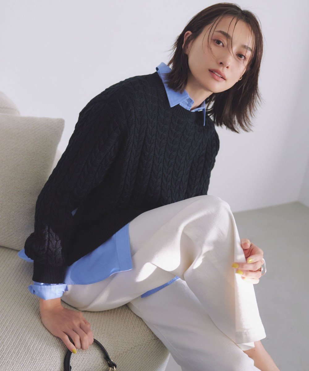 【23区/NIJYUSANKU】の【Oggi3月号掲載/洗える】コットンギマ ケーブル ニット 人気、トレンドファッション・服の通販 founy(ファニー) 　雑誌掲載アイテム　Magazine Picks & Fashion Features　ファッション雑誌　Fashion Magazines　オッジ　Oggi　ファッション　Fashion　レディースファッション　Fashion for Women　トップス・カットソー　Cut & Sew Tops　ニット　Knit Tops & Sweaters　春　Spring　洗える　Machine Washable　カットソー　Cut and Sewn Top　クロップド　Cropped, Short Length　コンパクト　Compact, Small Size　コーティング　Coating, Coated Finish　3月号　March Issue　シンプル　Simple, Minimal　ストライプ　Stripe, Striped Pattern　セーター　Sweater, Knitwear　雑誌　Magazine, Fashion Magazine　S/S・春夏　SS, Spring/Summer, Warm Season　夏　Summer　2025年　2025　2025春夏・S/S　Spring/Summer 2025 SS25　 other-1|ID: prp329100004679395 ipo3291000000035381759