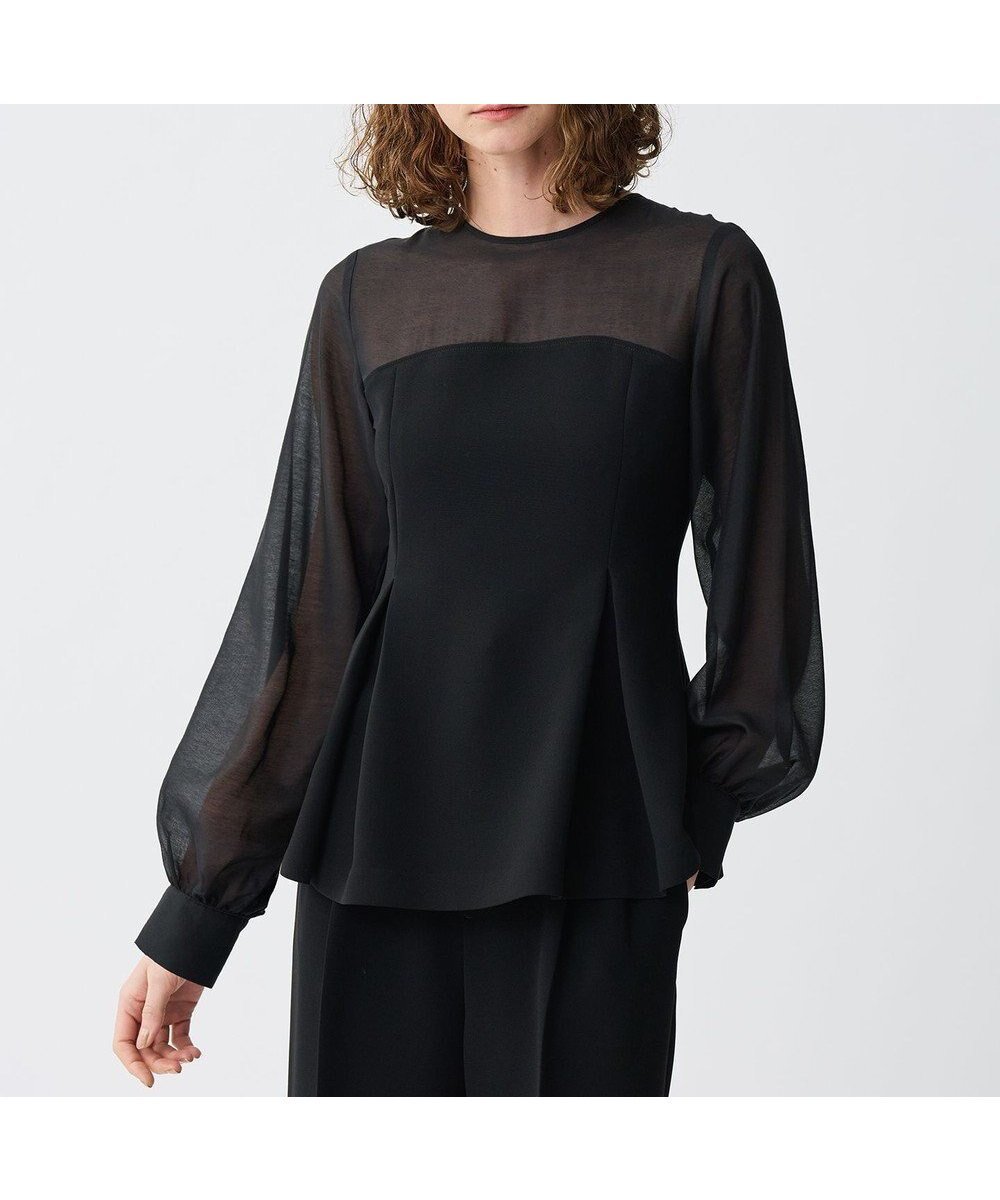 【アンクレイヴ/uncrave】の【防シワ・洗濯機洗い可】ウォッシャブルダブルクロス ビスチェ ブラウス インテリア・キッズ・メンズ・レディースファッション・服の通販 founy(ファニー) 　ファッション　Fashion　レディースファッション　Fashion for Women　トップス・カットソー　Cut & Sew Tops　シャツ・ブラウス・オフィスカジュアル　Elegant Blouses & Button-Ups　ビスチェ　Bustiers & Corset Tops / Layered Bustier Style　カフス　Cuff Design　シアー　Sheer, See-Through　ジャケット　Jacket, Outerwear　スリーブ　Sleeve, Long Sleeve / Short Sleeve　ダブル　Double, Double-Breasted　バランス　Balance, Style Balance　ビスチェ　Bustier, Corset Top　フォルム　Silhouette, Form　ペプラム　Peplum, Flared Hem　ボトム　Bottoms, Lower Wear　モダン　Modern, Contemporary　ワイド　Wide, Wide Fit　A/W・秋冬　Autumn/Winter　S/S・春夏　SS, Spring/Summer, Warm Season　夏　Summer　セレモニー　Ceremony　ブラック|ID: prp329100004679400 ipo3291000000033803340