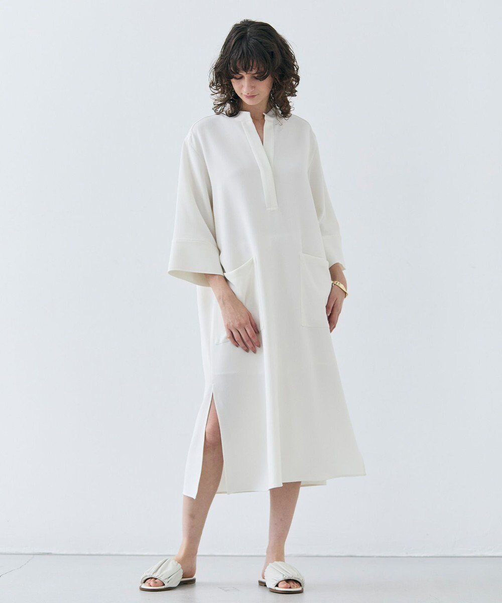 【ベイジ,/BEIGE,】の【洗える】RUE / クロスオーバーVネックワンピース インテリア・キッズ・メンズ・レディースファッション・服の通販 founy(ファニー) 　ファッション　Fashion　レディースファッション　Fashion for Women　ワンピース　Dresses　とろみ　Fluid, Flowy Fabric　カットソー　Cut and Sewn Top　スタンド　Stand Collar, Upright Stand　タートル　Turtleneck, Turtle Collar　リラックス　Relax, Relaxed Fit　ロング　Long, Long-Length　ワイド　Wide, Wide Fit　エレガント 上品　Elegant　ビジネス 仕事 通勤　Business / Work / Commuting　夏　Summer　春　Spring　S/S・春夏　SS, Spring/Summer, Warm Season　洗える　Machine Washable　A/W・秋冬　Autumn/Winter　Meringue|ID: prp329100004679433 ipo3291000000033803442