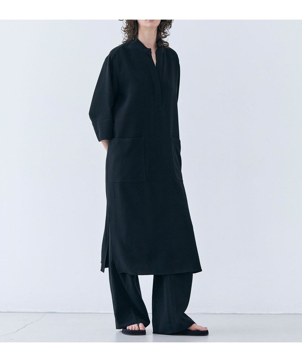 【ベイジ,/BEIGE,】の【洗える】RUE / クロスオーバーVネックワンピース インテリア・キッズ・メンズ・レディースファッション・服の通販 founy(ファニー) 　ファッション　Fashion　レディースファッション　Fashion for Women　ワンピース　Dresses　とろみ　Fluid, Flowy Fabric　カットソー　Cut and Sewn Top　スタンド　Stand Collar, Upright Stand　タートル　Turtleneck, Turtle Collar　リラックス　Relax, Relaxed Fit　ロング　Long, Long-Length　ワイド　Wide, Wide Fit　エレガント 上品　Elegant　ビジネス 仕事 通勤　Business / Work / Commuting　夏　Summer　春　Spring　S/S・春夏　SS, Spring/Summer, Warm Season　洗える　Machine Washable　A/W・秋冬　Autumn/Winter　Black|ID: prp329100004679433 ipo3291000000036062400