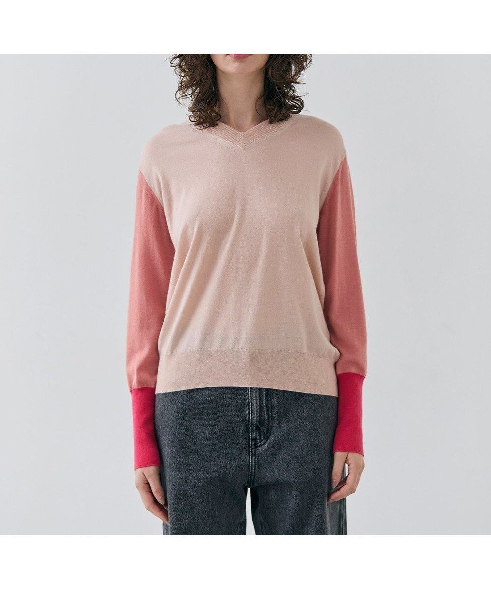 【ベイジ,/BEIGE,】の【洗える】BURNET / カラーミックスVネックトップス インテリア・キッズ・メンズ・レディースファッション・服の通販 founy(ファニー) 　ファッション　Fashion　レディースファッション　Fashion for Women　トップス・カットソー　Cut & Sew Tops　ニット　Knit Tops & Sweaters　Vネックトップス　V-Neck Tops / V-Cut Neckline Shirts　インナー　Innerwear　洗える　Machine Washable　カラフル　Colorful Design　ジャケット　Jacket, Outerwear　ストレッチ　Stretch, Stretchy Fabric　セーター　Sweater, Knitwear　デニム　Denim, Jeans Material　ボトム　Bottoms, Lower Wear　ミックス　Mix, Mixed Style　ロング　Long, Long-Length　ワイド　Wide, Wide Fit　A/W・秋冬　Autumn/Winter　S/S・春夏　SS, Spring/Summer, Warm Season　夏　Summer　エレガント 上品　Elegant　Nude×Salmon×Pink|ID: prp329100004679600 ipo3291000000033804012