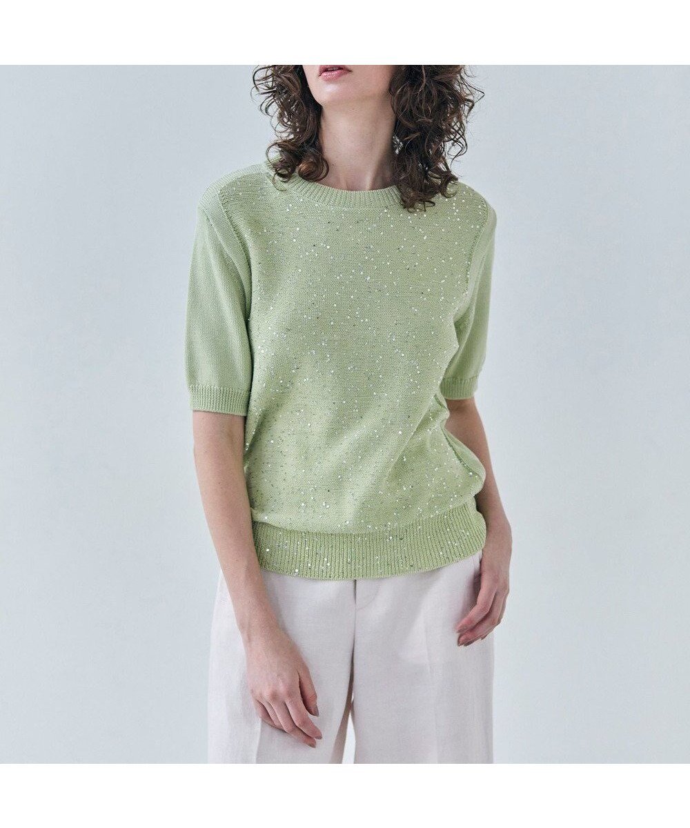 【ベイジ,/BEIGE,】の【洗える】FENNEL / コットンスパンコール半袖ニット インテリア・キッズ・メンズ・レディースファッション・服の通販 founy(ファニー) 　ファッション　Fashion　レディースファッション　Fashion for Women　トップス・カットソー　Cut & Sew Tops　ニット　Knit Tops & Sweaters　アンサンブル　Ensemble Set　カーディガン　Cardigan, Knitwear　コンパクト　Compact, Small Size　シンプル　Simple, Minimal　スパンコール　Sequins, Sequin Embellishment　セーター　Sweater, Knitwear　ロング　Long, Long-Length　ワイド　Wide, Wide Fit　エレガント 上品　Elegant　今季　This Season, Current Season　半袖　Short Sleeve, Half Sleeve　夏　Summer　春　Spring　S/S・春夏　SS, Spring/Summer, Warm Season　洗える　Machine Washable　Sage|ID: prp329100004679615 ipo3291000000033804057
