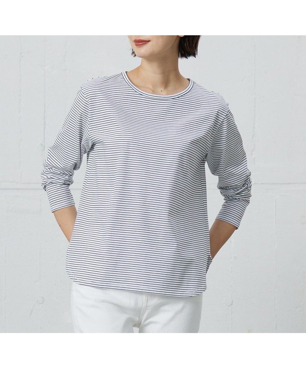 【ジェイ プレス/J.PRESS】のベーシックジャージーシャツテール ボーダー カットソー 人気、トレンドファッション・服の通販 founy(ファニー) 　ファッション　Fashion　レディースファッション　Fashion for Women　トップス・カットソー　Cut & Sew Tops　シャツ・ブラウス・オフィスカジュアル　Elegant Blouses & Button-Ups　ロングTシャツ・Tシャツ　Longline T-Shirts & Tees　カットソー・ベーシックTシャツ　Cut-and-Sewn Tops / Stretch Tees & Basics　春　Spring　カットソー　Cut and Sewn Top　シルケット　Silket, Silky Cotton　バランス　Balance, Style Balance　パイピング　Piping, Trim Design　ボトム　Bottoms, Lower Wear　ボーダー　Border, Stripe　無地　Plain, Solid Color　ロング　Long, Long-Length　S/S・春夏　SS, Spring/Summer, Warm Season　夏　Summer　 other-1|ID: prp329100004679622 ipo3291000000033804078
