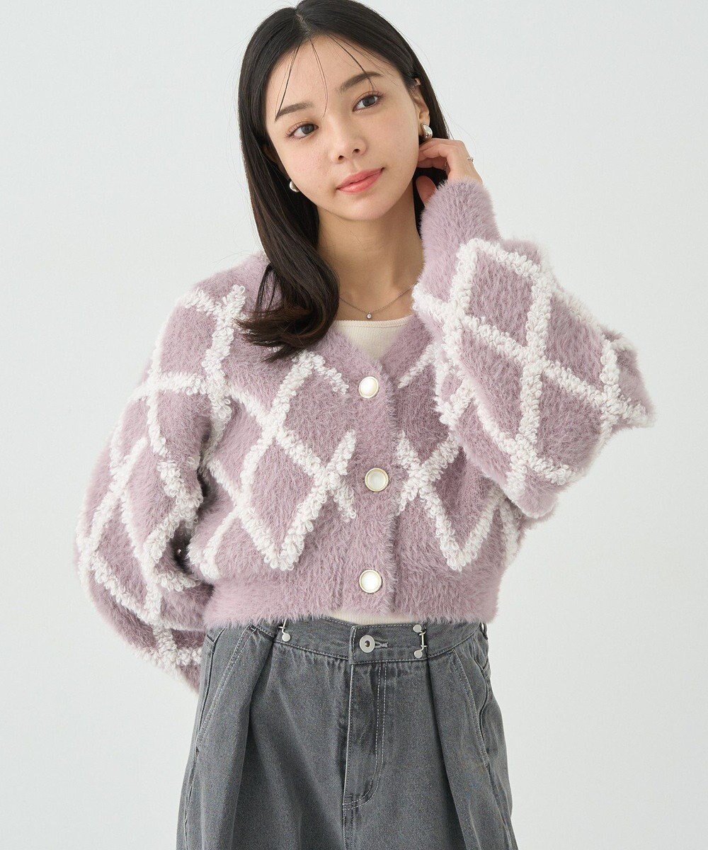 【アースミュージックアンドエコロジー/earth music&ecology】のシャギーダイヤ柄ショートニットカーディガン 人気、トレンドファッション・服の通販 founy(ファニー) ファッション Fashion レディースファッション Fashion for Women トップス・カットソー Cut & Sew Tops ニット Knit Tops & Sweaters カーディガン・羽織り Layered Style Cardigans おすすめ Recommended / Our Picks エレガント 上品 Elegant カーディガン Cardigan, Knitwear ショート Short, Short Length フェミニン Feminine, Girly フォルム Silhouette, Form ポケット Pocket, Pocket Detail モノトーン Monotone, Black and White ループ Loop, Loop Knit A/W・秋冬 Autumn/Winter other-1|ID: prp329100004679749 ipo3291000000033804537