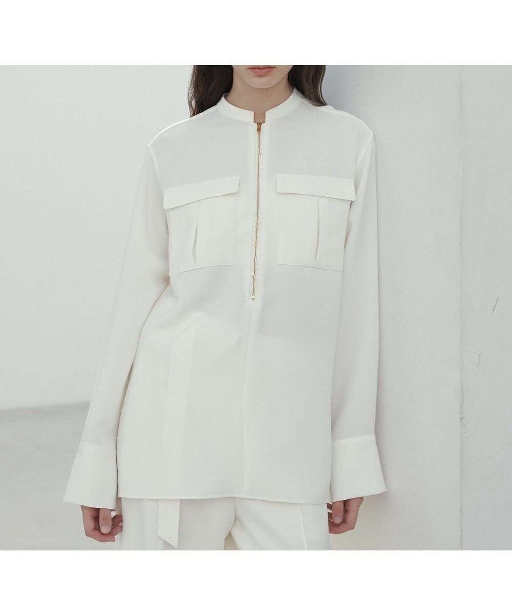 【ベイジ,/BEIGE,】の【洗える】JASMINE / スタンドカラージップブラウス 人気、トレンドファッション・服の通販 founy(ファニー) 　ファッション　Fashion　レディースファッション　Fashion for Women　トップス・カットソー　Cut & Sew Tops　シャツ・ブラウス・オフィスカジュアル　Elegant Blouses & Button-Ups　エレガント 上品　Elegant　ジョーゼット　Georgette, Semi-Sheer Fabric　スタンド　Stand Collar, Upright Stand　ストレッチ　Stretch, Stretchy Fabric　セットアップ　Set-Up, Coordinated Outfit　ダブル　Double, Double-Breasted　フロント　Front, Front Design　ポケット　Pocket, Pocket Detail　ロング　Long, Long-Length　ワイド　Wide, Wide Fit　夏　Summer　春　Spring　S/S・春夏　SS, Spring/Summer, Warm Season　洗える　Machine Washable　 other-1|ID: prp329100004679890 ipo3291000000033805085