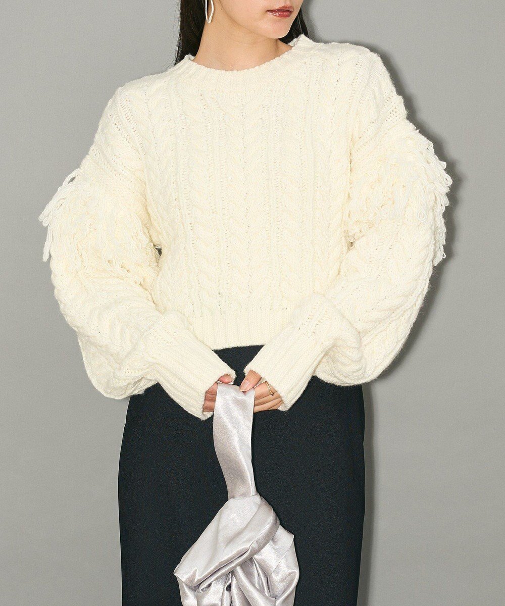 【グリーンパークス/Green Parks】のフリンジスリーブショート丈ケーブルニット インテリア・キッズ・メンズ・レディースファッション・服の通販 founy(ファニー) ファッション Fashion レディースファッション Fashion for Women トップス・カットソー Cut & Sew Tops ニット Knit Tops & Sweaters エレガント 上品 Elegant クラシカル Classical, Vintage-Inspired ショート Short, Short Length シンプル Simple, Minimal スリーブ Sleeve, Long Sleeve / Short Sleeve セーター Sweater, Knitwear トレンド Trend, Trending Now バランス Balance, Style Balance フランス France, French フリンジ Fringe, Tassel A/W・秋冬 Autumn/Winter ビジネス 仕事 通勤 Business / Work / Commuting Ivory|ID: prp329100004679917 ipo3291000000033805179