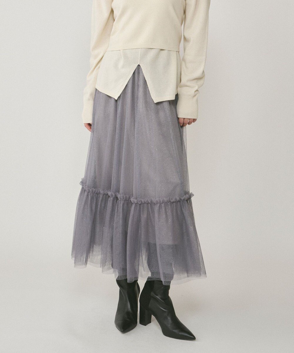 【グレース コンチネンタル/GRACE CONTINENTAL】のラメチュールギャザースカート インテリア・キッズ・メンズ・レディースファッション・服の通販 founy(ファニー) 　ファッション　Fashion　レディースファッション　Fashion for Women　スカート　Skirts　ギャザー　Gathered, Ruffled　グリッター　Glitter, Sparkle　シアー　Sheer, See-Through　チュール　Tulip, Tulip Motif　ラグジュアリー　Luxury, Elegant　夏　Summer　S/S・春夏　SS, Spring/Summer, Warm Season　A/W・秋冬　Autumn/Winter　グレー|ID: prp329100004679975 ipo3291000000033805362