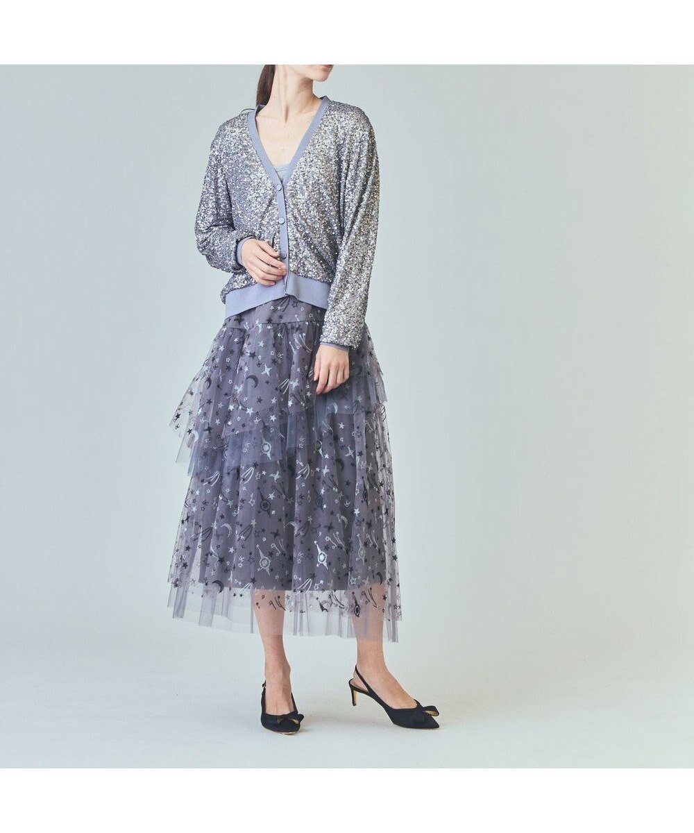 【グレース コンチネンタル/GRACE CONTINENTAL】のスペースembチュールスカート 人気、トレンドファッション・服の通販 founy(ファニー) 　ファッション　Fashion　レディースファッション　Fashion for Women　スカート　Skirts　おすすめ　Recommended / Our Picks　シアー　Sheer, See-Through　シャイニー　Shiny, Glossy Finish　チュール　Tulip, Tulip Motif　モチーフ　Motif, Design Theme　エレガント 上品　Elegant　夏　Summer　年末　Year-end　春　Spring　S/S・春夏　SS, Spring/Summer, Warm Season　 other-1|ID: prp329100004680014 ipo3291000000033805503