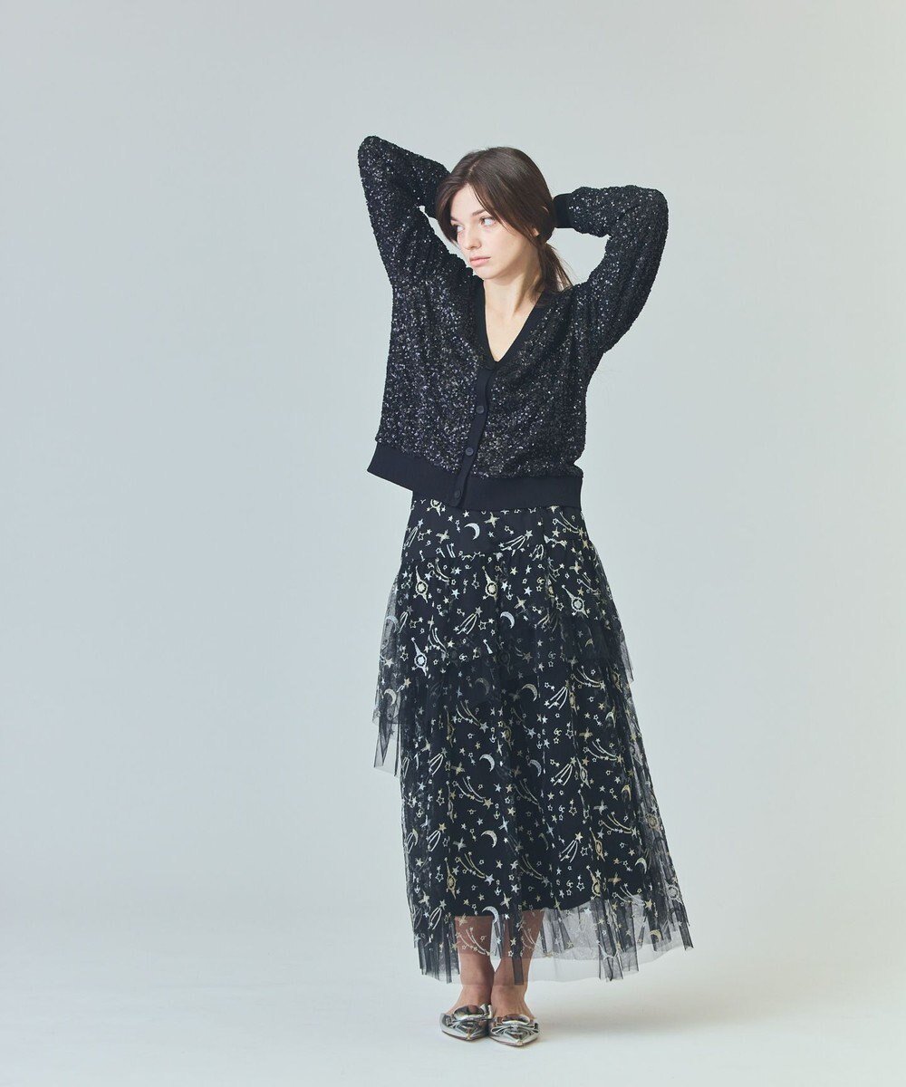 【グレース コンチネンタル/GRACE CONTINENTAL】のスペースembチュールスカート インテリア・キッズ・メンズ・レディースファッション・服の通販 founy(ファニー) 　ファッション　Fashion　レディースファッション　Fashion for Women　スカート　Skirts　おすすめ　Recommended / Our Picks　シアー　Sheer, See-Through　シャイニー　Shiny, Glossy Finish　チュール　Tulip, Tulip Motif　モチーフ　Motif, Design Theme　エレガント 上品　Elegant　夏　Summer　年末　Year-end　春　Spring　S/S・春夏　SS, Spring/Summer, Warm Season　ブラック|ID: prp329100004680014 ipo3291000000033805505