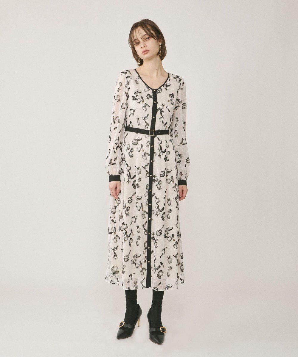 【グレース コンチネンタル/GRACE CONTINENTAL】のコスメフロッキープリントワンピース 人気、トレンドファッション・服の通販 founy(ファニー) 　ファッション　Fashion　レディースファッション　Fashion for Women　ワンピース　Dresses　フォーマル・パーティードレス・結婚式用ドレス　Elegant & Casual Dresses　ドレス　Dress, One-Piece　バランス　Balance, Style Balance　フィット　Fit, Slim Fit　フェミニン　Feminine, Girly　フレア　Flare, Flared　プリント　Print, Printed Pattern　モノトーン　Monotone, Black and White　レース　Lace, Lace Fabric　夏　Summer　S/S・春夏　SS, Spring/Summer, Warm Season　A/W・秋冬　Autumn/Winter　 other-1|ID: prp329100004680169 ipo3291000000033806390