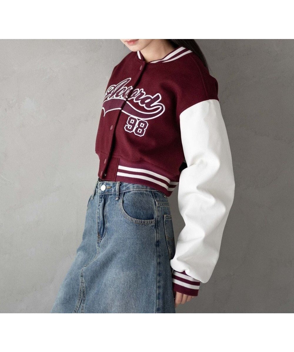 【ウィゴー/WEGO】のスタジアムロゴショートスタジャン インテリア・キッズ・メンズ・レディースファッション・服の通販 founy(ファニー) 　ファッション　Fashion　レディースファッション　Fashion for Women　アウター　Coat / Outerwear Collection　レディースジャケット・軽アウター　Jackets　カーゴパンツ　Cargo Pants, Utility Pants　切替　Switching, Contrast Panel　ショート　Short, Short Length　ジャケット　Jacket, Outerwear　スポーティ　Sporty, Casual Athletic　スマホ　Smartphone, Mobile Device　バランス　Balance, Style Balance　パーカー　Hoodie, Parka　フロント　Front, Front Design　ブルゾン　Blouson, Bomber Jacket　ワイド　Wide, Wide Fit　A/W・秋冬　Autumn/Winter　おすすめ　Recommended / Our Picks　ワイン|ID: prp329100004680226 ipo3291000000033806614