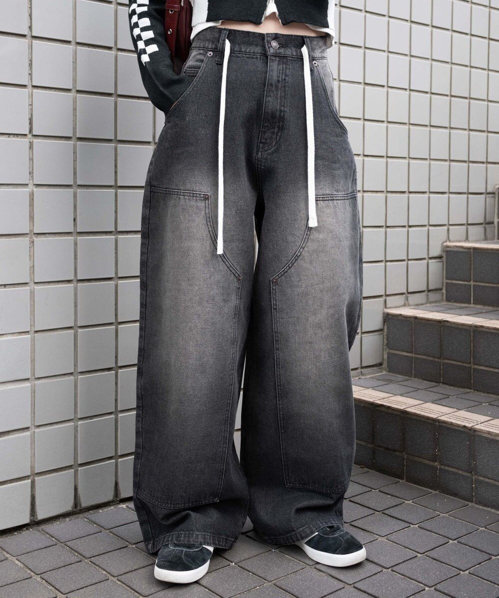 【ウィゴー/WEGO】のヴィンテージウォッシュダブルニーバギーパンツ インテリア・キッズ・メンズ・レディースファッション・服の通販 founy(ファニー) 　ファッション　Fashion　レディースファッション　Fashion for Women　パンツ　Pants & Trousers　デニムパンツ・ジーンズ・美脚デニム　Denim Jeans & Pants　春　Spring　秋　Autumn　ショート　Short, Short Length　シンプル　Simple, Minimal　スマホ　Smartphone, Mobile Device　デニム　Denim, Jeans Material　ボトム　Bottoms, Lower Wear　ワーク　Workwear, Utility Style　冬　Winter / This Winter　S/S・春夏　SS, Spring/Summer, Warm Season　おすすめ　Recommended / Our Picks　夏　Summer　ブラック|ID: prp329100004680228 ipo3291000000034735743