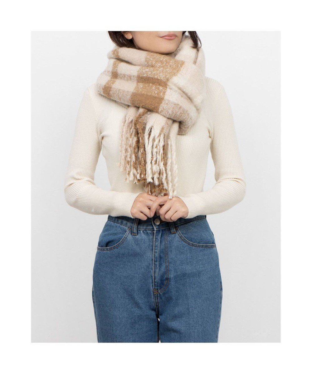 【アンビリオン/UNBILLION】のカシュネ cache nez / リサイクルポリニュートラルカラーチェックストール インテリア・キッズ・メンズ・レディースファッション・服の通販 founy(ファニー) 　ファッション　Fashion　レディースファッション　Fashion for Women　アクセサリー　Fashion Accessories　ショール　Shawl, Wrap　スカーフ　Scarf, Neckwear　ストール　Stole, Wrap　スヌード　Snood, Infinity Scarf　チェック　Check, Plaid, Tartan　トレンド　Trend, Trending Now　ハンド　Hand, Handmade　フリンジ　Fringe, Tassel　ベーシック　Basic, Essential　帽子　Hat, Headwear　防寒　Cold Protection, Winter-Ready　マフラー　Scarf, Muffler　モコモコ　Fuzzy, Fluffy　モチーフ　Motif, Design Theme　A/W・秋冬　Autumn/Winter　S/S・春夏　SS, Spring/Summer, Warm Season　再入荷　Restock / Back in Stock　夏　Summer　クリスマス X'mas　Christmas / X'mas　ギフト プレゼント　Gift / Present　ベージュ|ID: prp329100004680367 ipo3291000000033807111