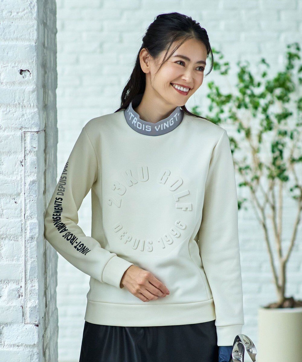 【23区 ゴルフ/NIJYUSANKU GOLF】の【WOMEN】ストレッチ 裏フリース ストレッチ性抜群 優しい肌ざわり インテリア・キッズ・メンズ・レディースファッション・服の通販 founy(ファニー) 　ファッション　Fashion　レディースファッション　Fashion for Women　トップス・カットソー　Cut & Sew Tops　レディースパーカー・カジュアルフーディー　Casual Hoodies & Sweatshirts　スウェット・クルーネックトップス　Sweatshirts & Crewnecks / Relaxed Fit Sweat Tops　シンプル　Simple, Minimal　スウェット / スエット　Sweatshirt, Sweatwear　ストレッチ　Stretch, Stretchy Fabric　フロント　Front, Front Design　プリント　Print, Printed Pattern　メンズ　Men's, Menswear　A/W・秋冬　Autumn/Winter　アイボリー系|ID: prp329100004680398 ipo3291000000033807230