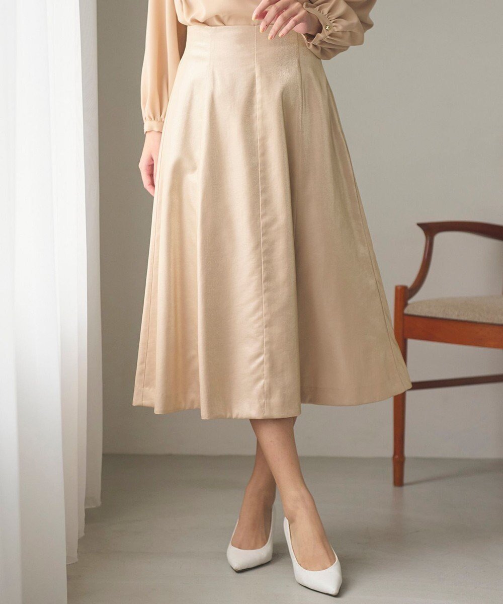 【フェルゥ/Feroux】の【洗える】シャイニーフレアスカート インテリア・キッズ・メンズ・レディースファッション・服の通販 founy(ファニー) 　ファッション　Fashion　レディースファッション　Fashion for Women　スカート　Skirts　Aライン・フレアスカート　A-Line & Flared Skirts　シャイニー　Shiny, Glossy Finish　シルバー　Silver, Metallic Silver　トレンド　Trend, Trending Now　フレア　Flare, Flared　ベーシック　Basic, Essential　冬　Winter / This Winter　夏　Summer　S/S・春夏　SS, Spring/Summer, Warm Season　洗える　Machine Washable　A/W・秋冬　Autumn/Winter　ベージュ系|ID: prp329100004680423 ipo3291000000033807323