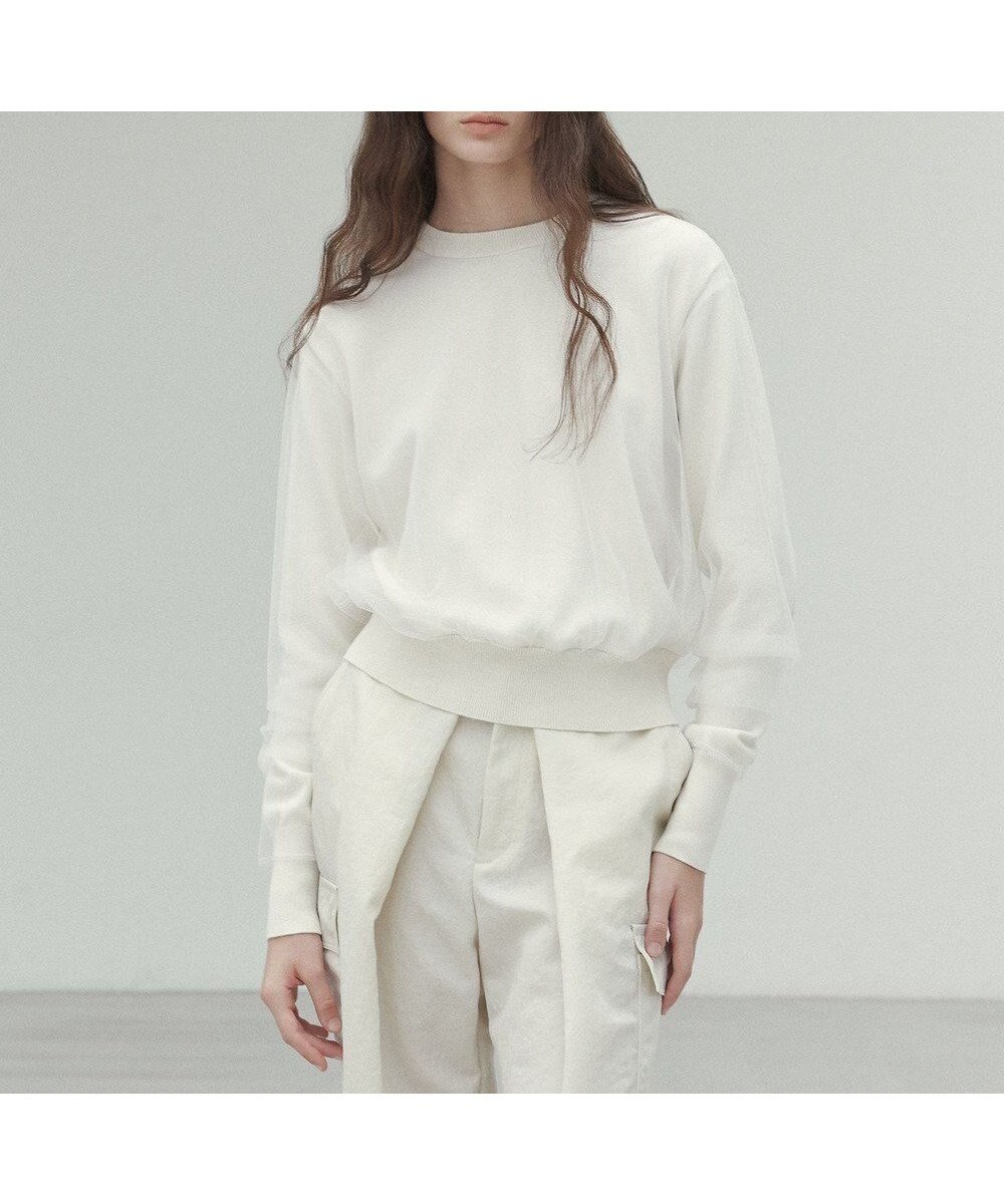 【ベイジ,/BEIGE,】の【洗える】MYRTLE / チュールレイヤードクルーネックトップス インテリア・キッズ・メンズ・レディースファッション・服の通販 founy(ファニー) 　ファッション　Fashion　レディースファッション　Fashion for Women　トップス・カットソー　Cut & Sew Tops　ニット　Knit Tops & Sweaters　セーター　Sweater, Knitwear　チュール　Tulip, Tulip Motif　ボトム　Bottoms, Lower Wear　ワイド　Wide, Wide Fit　吸水　Absorbent, Quick-Dry　夏　Summer　春　Spring　S/S・春夏　SS, Spring/Summer, Warm Season　洗える　Machine Washable　秋　Autumn　A/W・秋冬　Autumn/Winter　Ecru|ID: prp329100004680426 ipo3291000000033807331