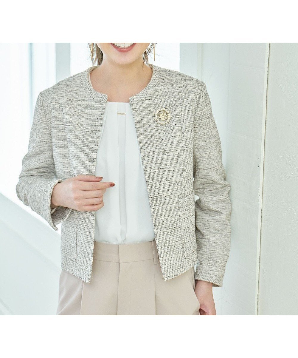 【エニー/ANY】のツイードジャケット インテリア・キッズ・メンズ・レディースファッション・服の通販 founy(ファニー) 　ファッション　Fashion　レディースファッション　Fashion for Women　アウター　Coat / Outerwear Collection　レディースジャケット・軽アウター　Jackets　ノーカラージャケット / シンプル上品コーデ　Collarless Jackets　ショート　Short, Short Length　ジャケット　Jacket, Outerwear　スリット　Slit, Slit Detail　セレモニー　Ceremony　ツイード　Twill, Twill Weave　フィット　Fit, Slim Fit　ポケット　Pocket, Pocket Detail　ワンポイント　One Point, Statement Accent　夏　Summer　春　Spring　S/S・春夏　SS, Spring/Summer, Warm Season　オフ×ブラック|ID: prp329100004680429 ipo3291000000034282345