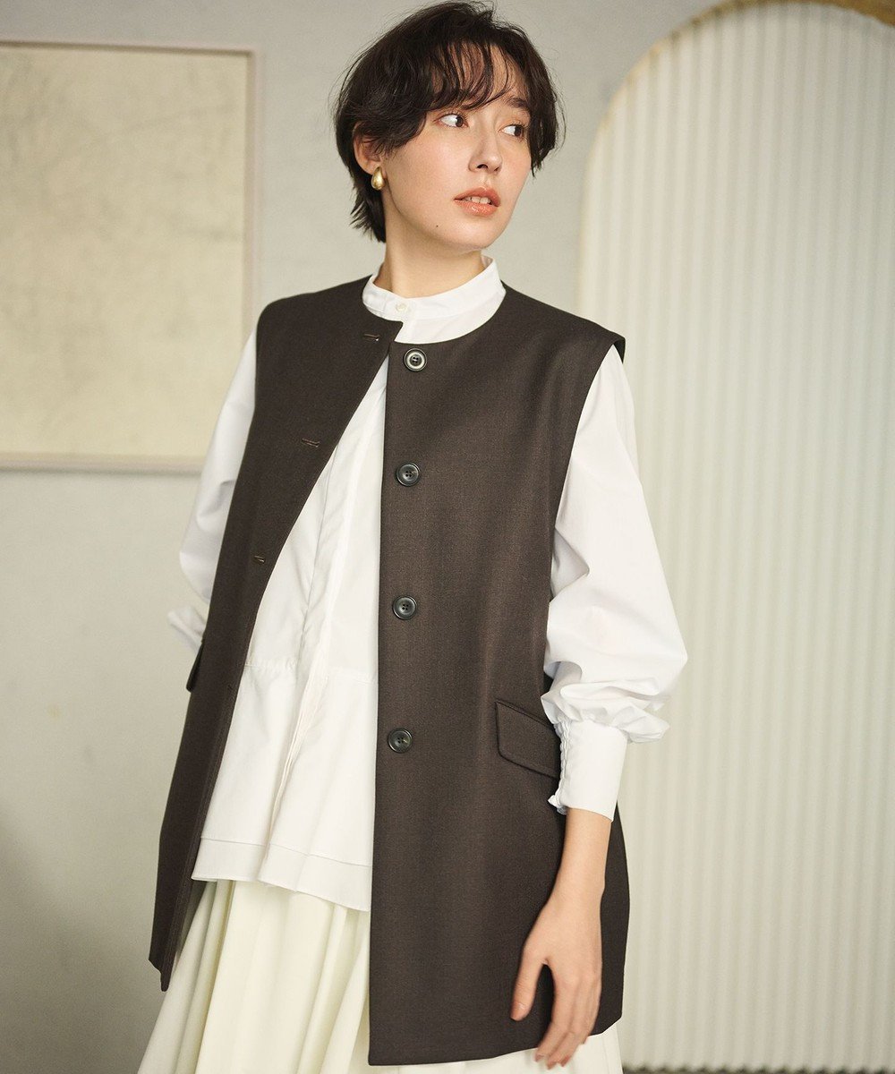 【ハッシュニュアンス/#Newans】の大人気ジレが新素材で再登場!チュニックジレ インテリア・キッズ・メンズ・レディースファッション・服の通販 founy(ファニー) 　ファッション　Fashion　レディースファッション　Fashion for Women　アウター　Coat / Outerwear Collection　レディースジャケット・軽アウター　Jackets　クラシック　Classic, Timeless Style　ジャケット　Jacket, Outerwear　フラット　Flat, Flat Shoes　ポケット　Pocket, Pocket Detail　ミックス　Mix, Mixed Style　ビジネス 仕事 通勤　Business / Work / Commuting　冬　Winter / This Winter　A/W・秋冬　Autumn/Winter　ブラウン|ID: prp329100004680523 ipo3291000000036260686