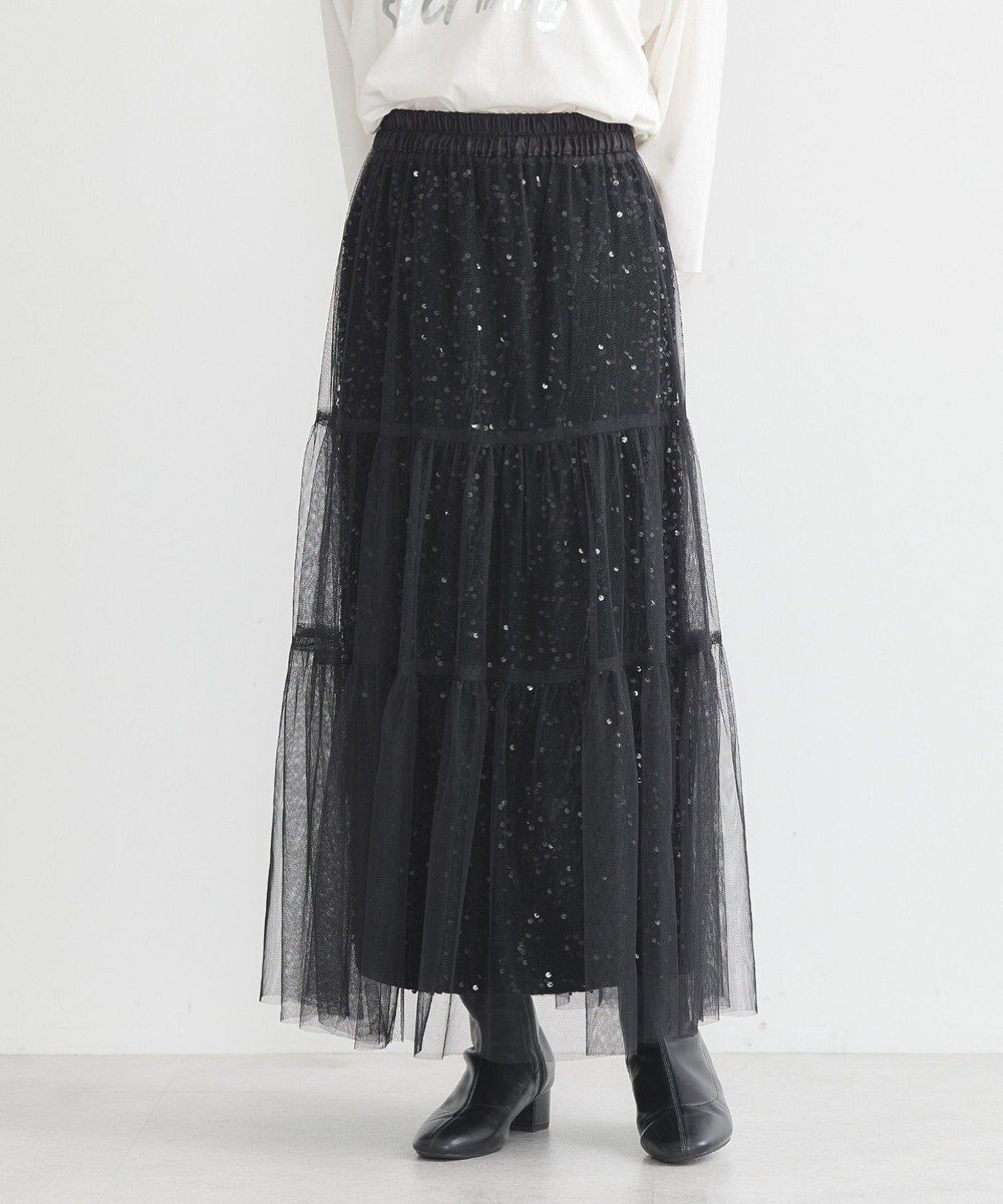 【アースミュージックアンドエコロジー/earth music&ecology】のマルチウェイスパンコールスカート インテリア・キッズ・メンズ・レディースファッション・服の通販 founy(ファニー) 　ファッション　Fashion　レディースファッション　Fashion for Women　スカート　Skirts　おすすめ　Recommended / Our Picks　シアー　Sheer, See-Through　シルバー　Silver, Metallic Silver　スパンコール　Sequins, Sequin Embellishment　チュール　Tulip, Tulip Motif　トレンド　Trend, Trending Now　フェミニン　Feminine, Girly　ポケット　Pocket, Pocket Detail　ロング　Long, Long-Length　A/W・秋冬　Autumn/Winter　Black|ID: prp329100004680690 ipo3291000000033808284
