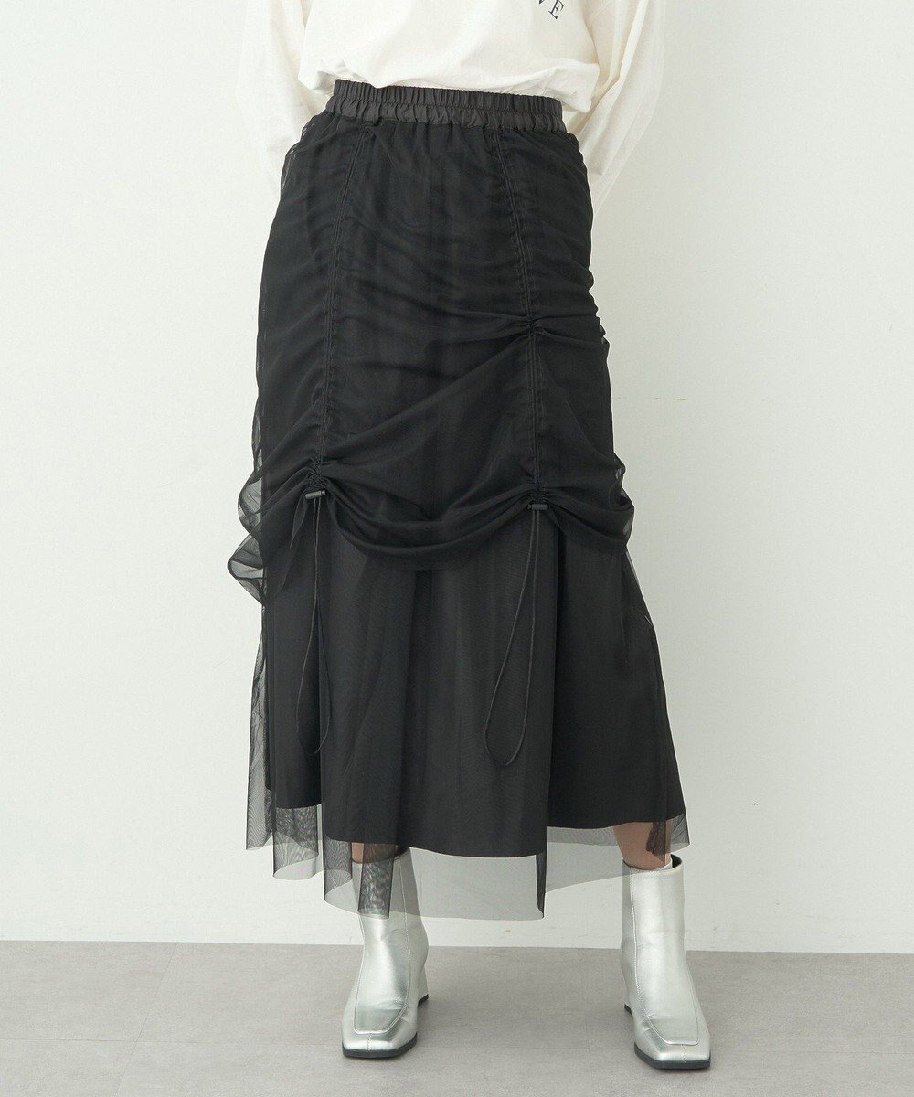【アースミュージックアンドエコロジー/earth music&ecology】の2wayドロストチュールスカート インテリア・キッズ・メンズ・レディースファッション・服の通販 founy(ファニー) 　ファッション　Fashion　レディースファッション　Fashion for Women　スカート　Skirts　セパレート　Separate, Two-Piece　フェミニン　Feminine, Girly　ボトム　Bottoms, Lower Wear　ポケット　Pocket, Pocket Detail　エレガント 上品　Elegant　A/W・秋冬　Autumn/Winter　Black|ID: prp329100004680692 ipo3291000000033808291