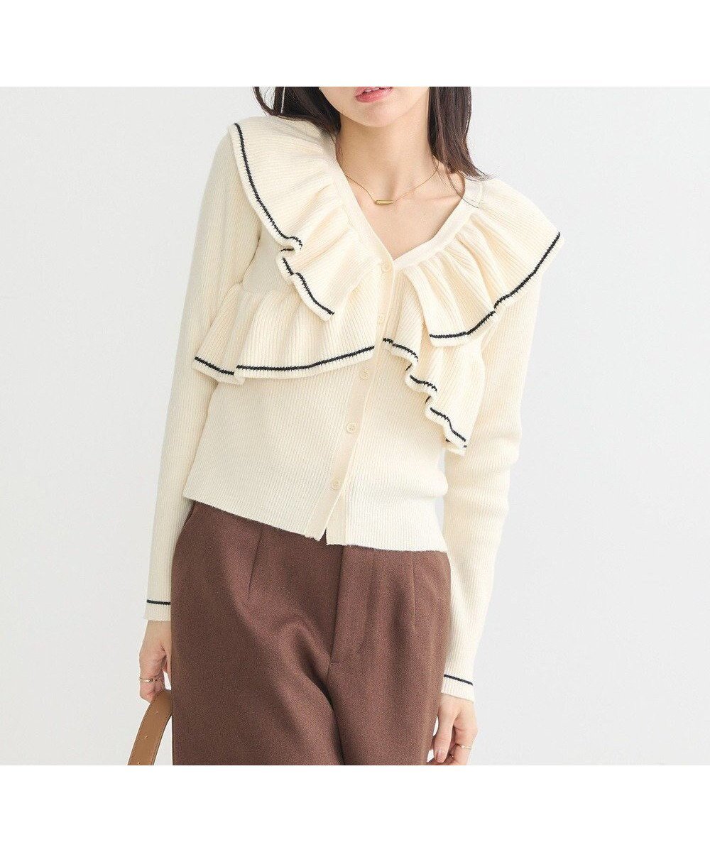 【アースミュージックアンドエコロジー/earth music&ecology】のVネックフリルニットカーディガン インテリア・キッズ・メンズ・レディースファッション・服の通販 founy(ファニー) ファッション Fashion レディースファッション Fashion for Women トップス・カットソー Cut & Sew Tops ニット Knit Tops & Sweaters カーディガン・羽織り Layered Style Cardigans Vネックトップス V-Neck Tops / V-Cut Neckline Shirts おすすめ Recommended / Our Picks カーディガン Cardigan, Knitwear セーター Sweater, Knitwear フィット Fit, Slim Fit フェミニン Feminine, Girly フリル Frill, Ruffle フロント Front, Front Design ポケット Pocket, Pocket Detail ロング Long, Long-Length エレガント 上品 Elegant A/W・秋冬 Autumn/Winter Ivory|ID: prp329100004680695 ipo3291000000033808303