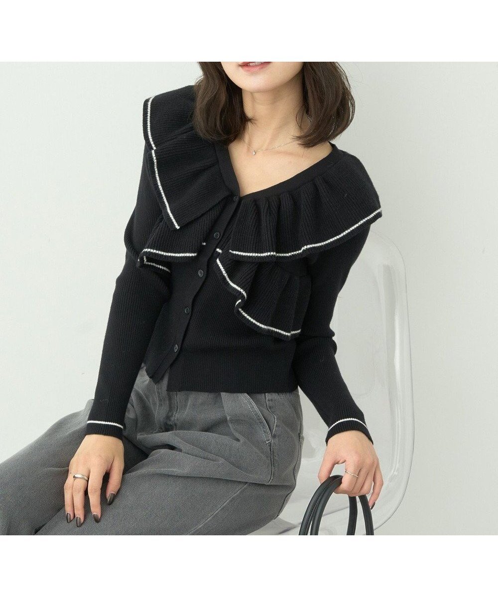 【アースミュージックアンドエコロジー/earth music&ecology】のVネックフリルニットカーディガン インテリア・キッズ・メンズ・レディースファッション・服の通販 founy(ファニー) ファッション Fashion レディースファッション Fashion for Women トップス・カットソー Cut & Sew Tops ニット Knit Tops & Sweaters カーディガン・羽織り Layered Style Cardigans Vネックトップス V-Neck Tops / V-Cut Neckline Shirts おすすめ Recommended / Our Picks カーディガン Cardigan, Knitwear セーター Sweater, Knitwear フィット Fit, Slim Fit フェミニン Feminine, Girly フリル Frill, Ruffle フロント Front, Front Design ポケット Pocket, Pocket Detail ロング Long, Long-Length エレガント 上品 Elegant A/W・秋冬 Autumn/Winter Black|ID: prp329100004680695 ipo3291000000033808305