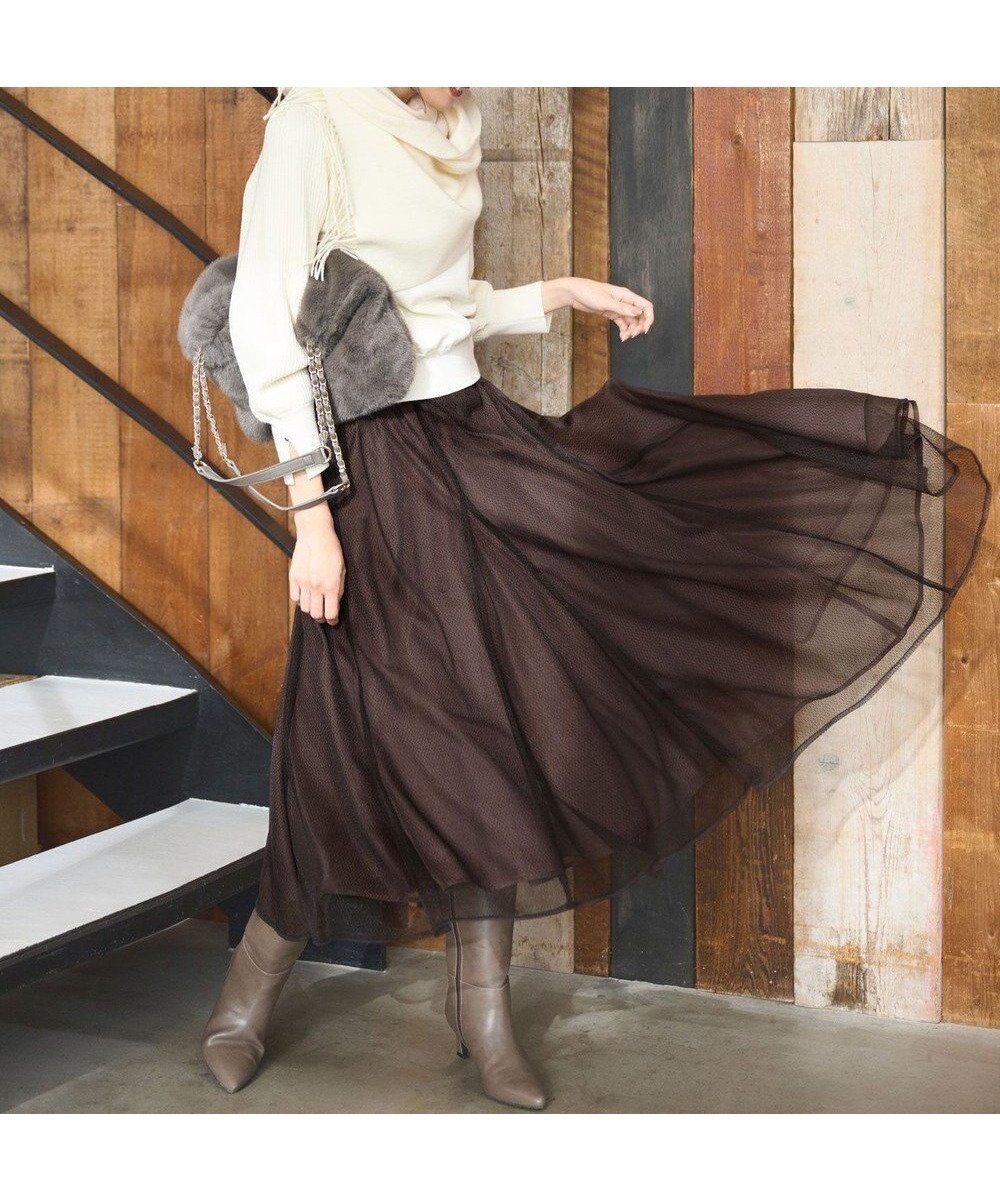 【エニィ スィス/any SiS】の【洗える】ラッセルチュールマチ スカート インテリア・キッズ・メンズ・レディースファッション・服の通販 founy(ファニー) 　ファッション　Fashion　レディースファッション　Fashion for Women　スカート　Skirts　エアリー　Airy Texture　サテン　Satin, Glossy Fabric　シフォン　Chiffon, Lightweight Fabric　チュール　Tulip, Tulip Motif　フェミニン　Feminine, Girly　フレア　Flare, Flared　ボトム　Bottoms, Lower Wear　レース　Lace, Lace Fabric　エレガント 上品　Elegant　新作・新入荷　New Arrivals / New In　洗える　Machine Washable　A/W・秋冬　Autumn/Winter　ブラウン|ID: prp329100004680839 ipo3291000000036278611