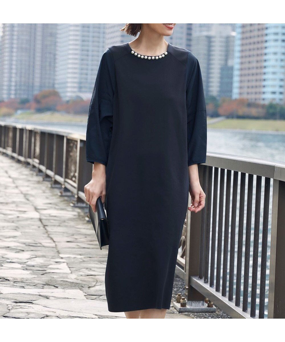 【自由区/JIYU-KU】の【洗える】パールディティールニット ワンピース インテリア・キッズ・メンズ・レディースファッション・服の通販 founy(ファニー) ファッション Fashion レディースファッション Fashion for Women ワンピース Dresses ニットワンピース Knit Dresses コンビ Combo, Combination Style スリーブ Sleeve, Long Sleeve / Short Sleeve セレモニー Ceremony パール Pearl, Pearl Accent エレガント 上品 Elegant 夏 Summer S/S・春夏 SS, Spring/Summer, Warm Season 洗える Machine Washable A/W・秋冬 Autumn/Winter 軽量 Lightweight, Ultra Light ネイビー|ID: prp329100004680959 ipo3291000000034231180