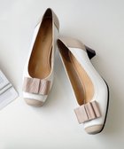 【ポインター/Pointer】の日本製 リボンラウンドトゥパンプス オフホワイト×ベージュヌメ|ID: prp329100004681172 ipo3291000000033810609