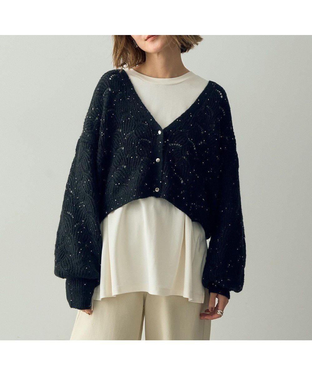 【イェッカ ヴェッカ/YECCA VECCA】の透かし編みラメニットカーディガン インテリア・キッズ・メンズ・レディースファッション・服の通販 founy(ファニー) ファッション Fashion レディースファッション Fashion for Women トップス・カットソー Cut & Sew Tops ニット Knit Tops & Sweaters カーディガン・羽織り Layered Style Cardigans カーディガン Cardigan, Knitwear キラキラ Sparkly, Glittery スパンコール Sequins, Sequin Embellishment フェミニン Feminine, Girly ポケット Pocket, Pocket Detail メタル Metal, Metal Parts ルーズ Loose, Oversized A/W・秋冬 Autumn/Winter 透かし Cut-Out, Lacework Black|ID: prp329100004681399 ipo3291000000034231854