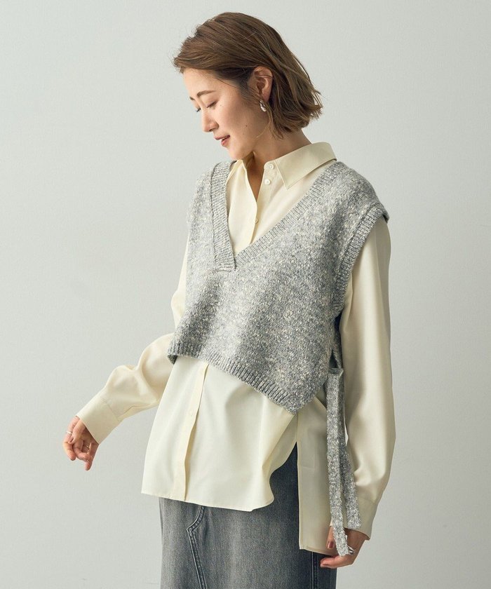 【イェッカ ヴェッカ/YECCA VECCA】の【2点SET】シャツレイヤードニットベスト インテリア・キッズ・メンズ・レディースファッション・服の通販 founy(ファニー) https://founy.com/ ファッション Fashion レディースファッション Fashion for Women アウター Coat / Outerwear Collection トップス・カットソー Cut & Sew Tops ニット Knit Tops & Sweaters シャツ・ブラウス・オフィスカジュアル Elegant Blouses & Button-Ups ベスト&ジレ / 重ね着スタイル Vests & Gilets とろみ Fluid, Flowy Fabric バランス Balance, Style Balance フォルム Silhouette, Form ヘムライン Hemline, Bottom Cut ベスト Vest, Waistcoat ベーシック Basic, Essential ポケット Pocket, Pocket Detail リボン Ribbon, Bow A/W・秋冬 Autumn/Winter |ID: prp329100004681439 ipo3291000000033811886