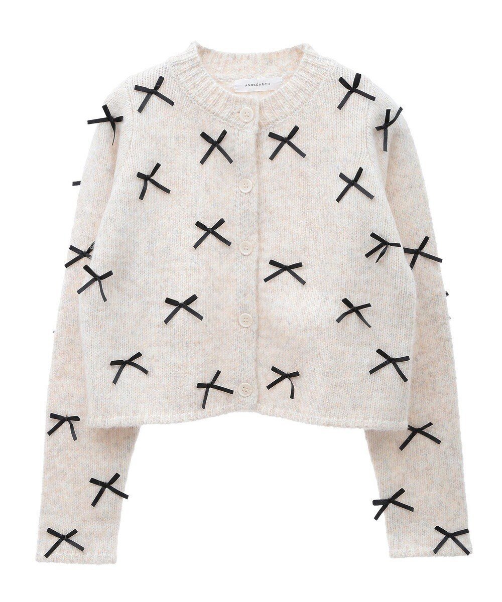 【グリーンパークス/Green Parks】の・ANDSEARCH メニーリボンニットカーディガン インテリア・キッズ・メンズ・レディースファッション・服の通販 founy(ファニー) 　ファッション　Fashion　レディースファッション　Fashion for Women　トップス・カットソー　Cut & Sew Tops　ニット　Knit Tops & Sweaters　カーディガン・羽織り　Layered Style Cardigans　おすすめ　Recommended / Our Picks　カーディガン　Cardigan, Knitwear　デニム　Denim, Jeans Material　トレンド　Trend, Trending Now　ポケット　Pocket, Pocket Detail　ワイド　Wide, Wide Fit　人気　Popular, Best Seller　A/W・秋冬　Autumn/Winter　Beige|ID: prp329100004681705 ipo3291000000034241841