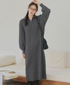 【ティアクラッセ/Tiaclasse】の【洗える】ハーフジップリブニットワンピース チャコールグレー|ID: prp329100004681719 ipo3291000000035546758