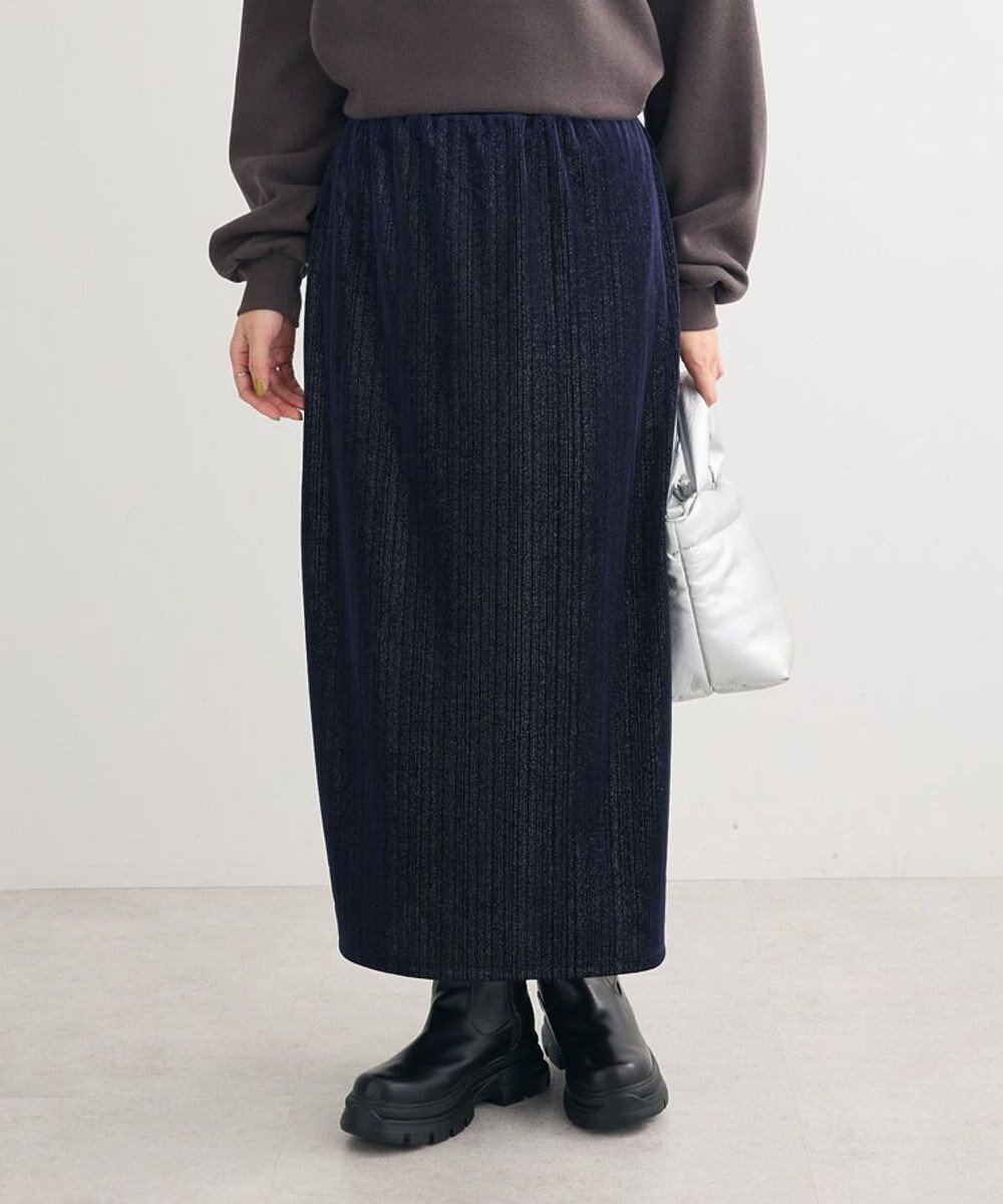 【グリーンパークス/Green Parks】のラメベロアIラインスカート インテリア・キッズ・メンズ・レディースファッション・服の通販 founy(ファニー) ファッション Fashion レディースファッション Fashion for Women スカート Skirts おすすめ Recommended / Our Picks スリット Slit, Slit Detail ベロア Velour, Soft Velvet ポケット Pocket, Pocket Detail A/W・秋冬 Autumn/Winter Navy|ID: prp329100004681867 ipo3291000000033813891
