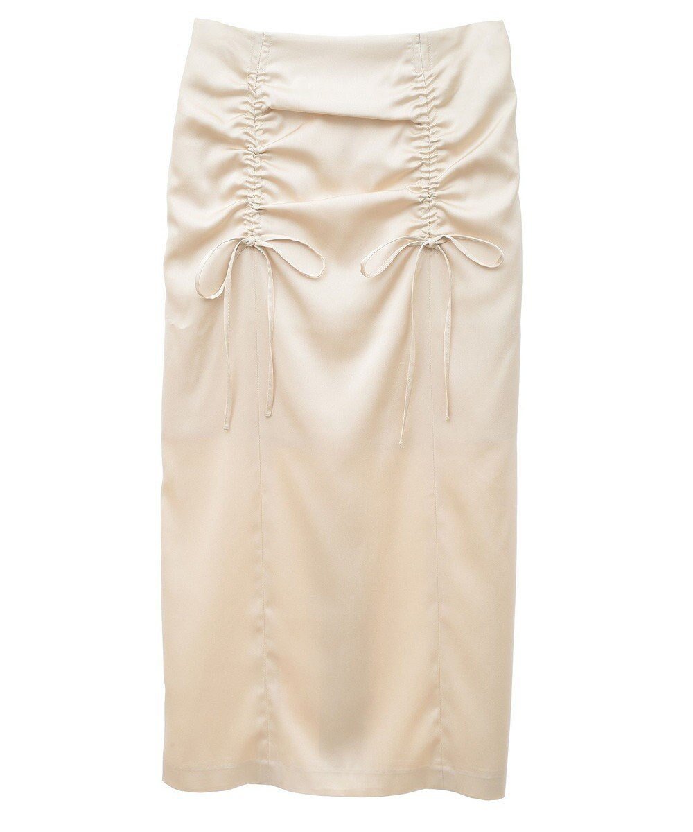 【アースミュージックアンドエコロジー/earth music&ecology】のフロントドロストリボンナロースカート インテリア・キッズ・メンズ・レディースファッション・服の通販 founy(ファニー) 　ファッション　Fashion　レディースファッション　Fashion for Women　スカート　Skirts　ギャザー　Gathered, Ruffled　サテン　Satin, Glossy Fabric　スリット　Slit, Slit Detail　フロント　Front, Front Design　ポケット　Pocket, Pocket Detail　A/W・秋冬　Autumn/Winter　Light Beige|ID: prp329100004681983 ipo3291000000033814502