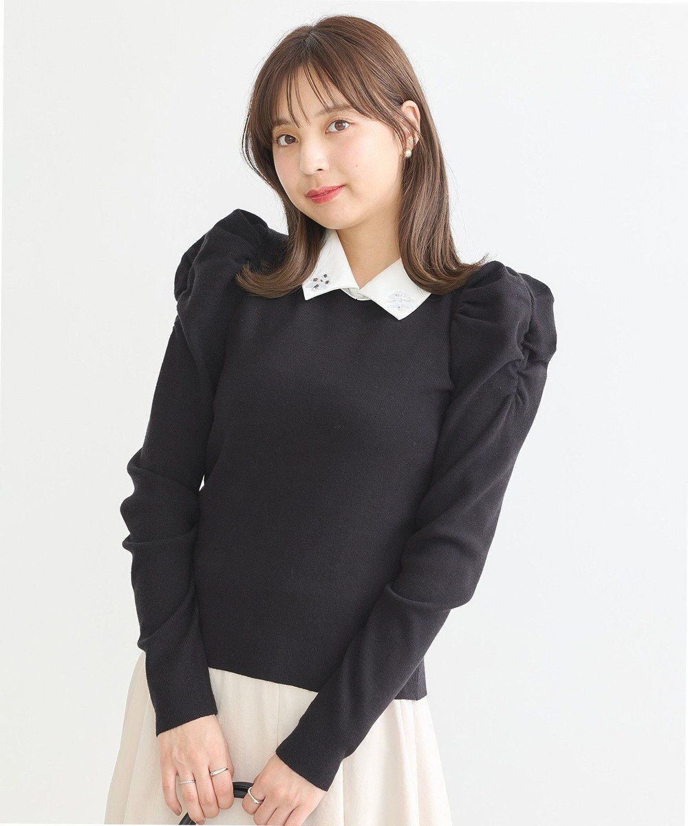 【アースミュージックアンドエコロジー/earth music&ecology】の襟ビジュー付きニットプルオーバー インテリア・キッズ・メンズ・レディースファッション・服の通販 founy(ファニー) ファッション Fashion レディースファッション Fashion for Women トップス・カットソー Cut & Sew Tops ニット Knit Tops & Sweaters カジュアルプルオーバー・ニットトップス Pullovers & Knit Tops / Casual Pullovers おすすめ Recommended / Our Picks ギャザー Gathered, Ruffled コンシャス Conscious, Bodycon セーター Sweater, Knitwear ビジュー Bijou, Jewel-like Accent フィット Fit, Slim Fit ポケット Pocket, Pocket Detail A/W・秋冬 Autumn/Winter Black|ID: prp329100004682020 ipo3291000000033814686