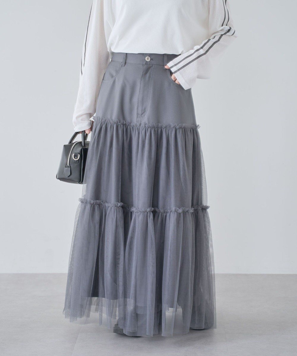【グリーンパークス/Green Parks】の・ELENCARE DUE ハイブリットティアードスカート インテリア・キッズ・メンズ・レディースファッション・服の通販 founy(ファニー) 　ファッション　Fashion　レディースファッション　Fashion for Women　スカート　Skirts　ティアードスカート　Tiered Skirts　おすすめ　Recommended / Our Picks　シンプル　Simple, Minimal　チュール　Tulip, Tulip Motif　フェミニン　Feminine, Girly　ポケット　Pocket, Pocket Detail　今季　This Season, Current Season　A/W・秋冬　Autumn/Winter　Charcoal Gray|ID: prp329100004682035 ipo3291000000033814754