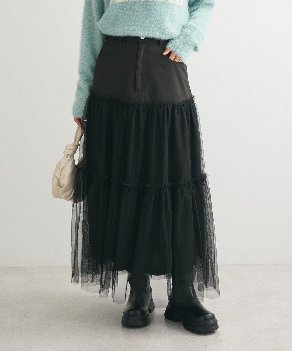 【グリーンパークス/Green Parks】の・ELENCARE DUE ハイブリットティアードスカート インテリア・キッズ・メンズ・レディースファッション・服の通販 founy(ファニー) 　ファッション　Fashion　レディースファッション　Fashion for Women　スカート　Skirts　ティアードスカート　Tiered Skirts　おすすめ　Recommended / Our Picks　シンプル　Simple, Minimal　チュール　Tulip, Tulip Motif　フェミニン　Feminine, Girly　ポケット　Pocket, Pocket Detail　今季　This Season, Current Season　A/W・秋冬　Autumn/Winter　Black|ID: prp329100004682035 ipo3291000000033814757