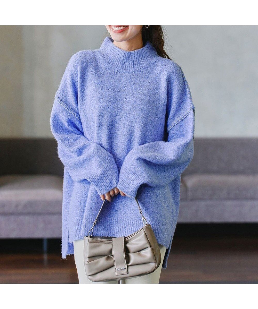 【ティアクラッセ/Tiaclasse】の【洗える】配色ハンドステッチプルオーバー インテリア・キッズ・メンズ・レディースファッション・服の通販 founy(ファニー) ファッション Fashion レディースファッション Fashion for Women トップス・カットソー Cut & Sew Tops ニット Knit Tops & Sweaters カジュアルプルオーバー・ニットトップス Pullovers & Knit Tops / Casual Pullovers スリット Slit, Slit Detail セーター Sweater, Knitwear デニム Denim, Jeans Material トレンド Trend, Trending Now ハンド Hand, Handmade ブランケット Blanket, Throw Blanket ボトム Bottoms, Lower Wear モックネック Mock Neck, Short Turtleneck リラックス Relax, Relaxed Fit 洗える Machine Washable A/W・秋冬 Autumn/Winter ブルー|ID: prp329100004682101 ipo3291000000033815072