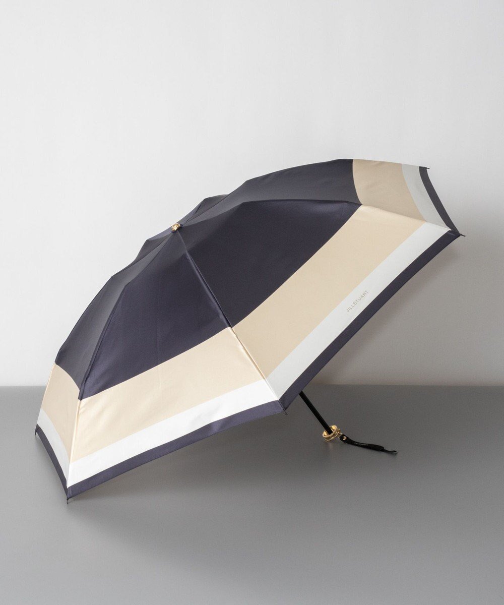 【アウロラ/AURORA】のJILL STUART ジル スチュアート バイカラー柄 雨傘(折り畳みミニ傘) インテリア・キッズ・メンズ・レディースファッション・服の通販 founy(ファニー) 　ファッション　Fashion　レディースファッション　Fashion for Women　レイングッズ・傘・晴雨兼用傘　Umbrellas & Rain Gear　シンプル　Simple, Minimal　ツイル　Twist, Twisted Detail　ブロック　Block, Solid Block Pattern　プリント　Print, Printed Pattern　エレガント 上品　Elegant　傘　Umbrella, Parasol　ネイビー|ID: prp329100004682631 ipo3291000000033817506