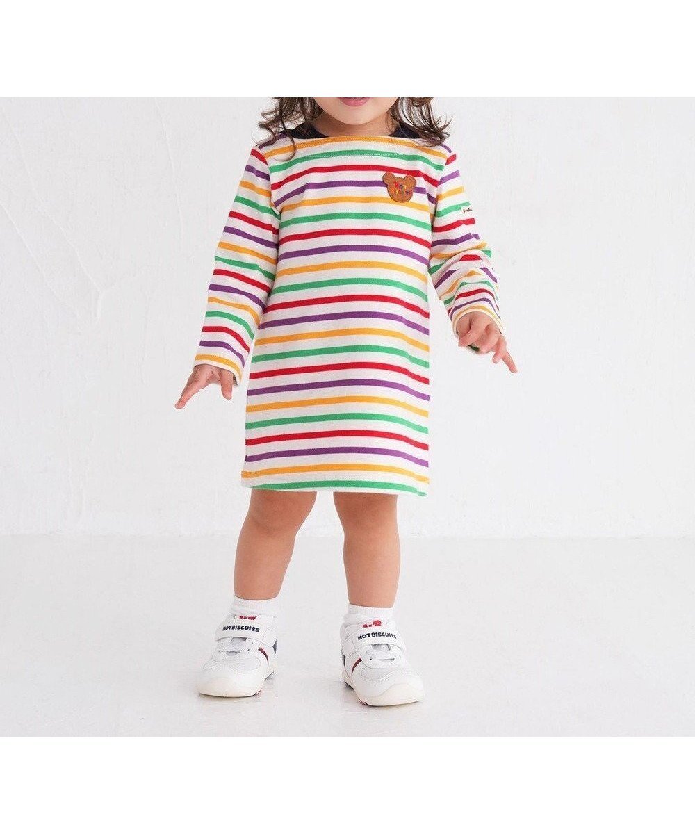 【ミキハウスホットビスケッツ/MIKI HOUSE HOT BISCUITS / KIDS】の【80-120cm】 ボーダー 長袖ワンピース インテリア・キッズ・メンズ・レディースファッション・服の通販 founy(ファニー) 　ファッション　Fashion　キッズファッション　Fashion for Kids　ワンピース　Dresses　おすすめ　Recommended / Our Picks　なめらか　Smooth, Silky Texture　ボーダー　Border, Stripe　レギンス　Leggings, Stretch Pants　夏　Summer　定番　Standard, Basic Item　S/S・春夏　SS, Spring/Summer, Warm Season　A/W・秋冬　Autumn/Winter　長袖　Long Sleeve, Full Sleeve　マルチカラー|ID: prp329100004683254 ipo3291000000034594916