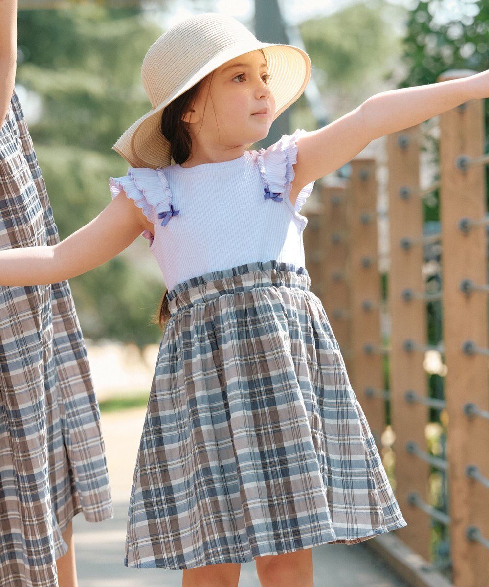 【エニィ/ANY / KIDS】のドッキング チェック柄 ワンピース インテリア・キッズ・メンズ・レディースファッション・服の通販 founy(ファニー) 　ファッション　Fashion　キッズファッション　Fashion for Kids　ワンピース　Dresses　チェック　Check, Plaid, Tartan　ドッキング　Docking, Mixed Material　フリル　Frill, Ruffle　ポケット　Pocket, Pocket Detail　夏　Summer　春　Spring　S/S・春夏　SS, Spring/Summer, Warm Season　スカイブルー系|ID: prp329100004683269 ipo3291000000034566616