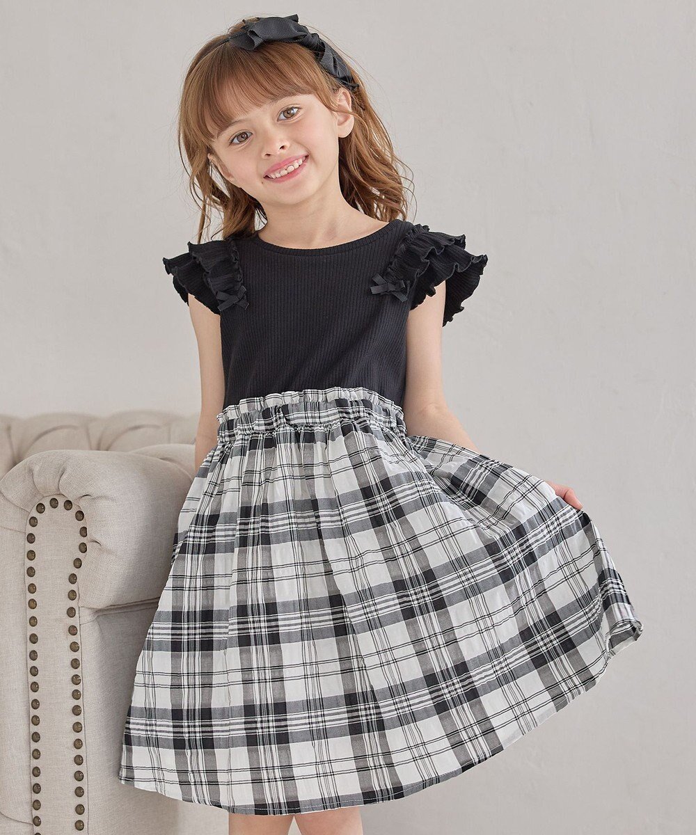【エニィ/ANY / KIDS】のドッキング チェック柄 ワンピース インテリア・キッズ・メンズ・レディースファッション・服の通販 founy(ファニー) 　ファッション　Fashion　キッズファッション　Fashion for Kids　ワンピース　Dresses　チェック　Check, Plaid, Tartan　ドッキング　Docking, Mixed Material　フリル　Frill, Ruffle　ポケット　Pocket, Pocket Detail　夏　Summer　春　Spring　S/S・春夏　SS, Spring/Summer, Warm Season　モノトーン系|ID: prp329100004683269 ipo3291000000034566617