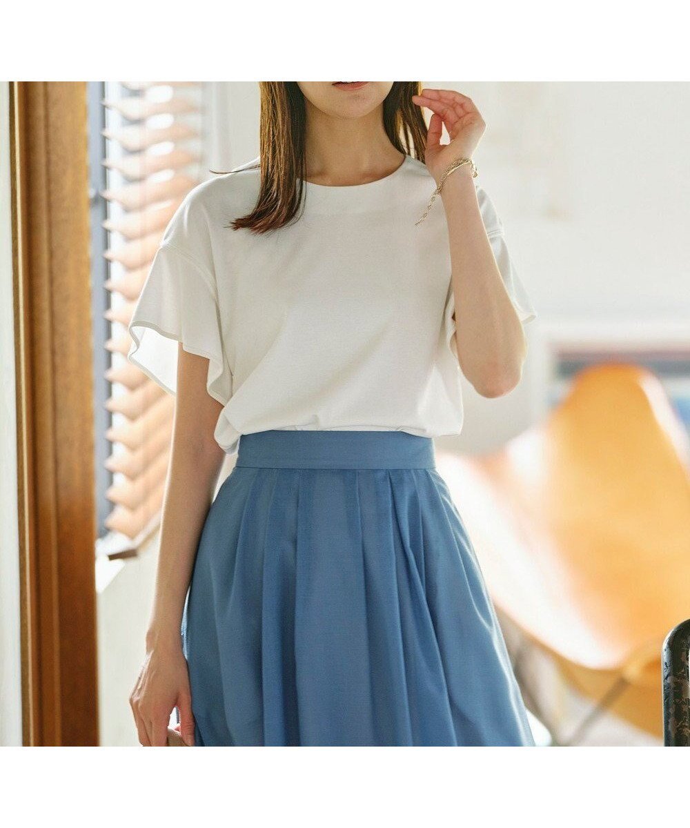 【組曲/KUMIKYOKU】の【UVケア・接触冷感】GIZAプレーティング天竺フリルスリーブ Tシャツ インテリア・キッズ・メンズ・レディースファッション・服の通販 founy(ファニー) 　ファッション　Fashion　レディースファッション　Fashion for Women　トップス・カットソー　Cut & Sew Tops　シャツ・ブラウス・オフィスカジュアル　Elegant Blouses & Button-Ups　ロングTシャツ・Tシャツ　Longline T-Shirts & Tees　カットソー・ベーシックTシャツ　Cut-and-Sewn Tops / Stretch Tees & Basics　春　Spring　カットソー　Cut and Sewn Top　吸水　Absorbent, Quick-Dry　シンプル　Simple, Minimal　スリーブ　Sleeve, Long Sleeve / Short Sleeve　トリミング　Trimming, Decorative Edge　フェミニン　Feminine, Girly　フリル　Frill, Ruffle　S/S・春夏　SS, Spring/Summer, Warm Season　夏　Summer　エレガント 上品　Elegant　アイボリー系|ID: prp329100004683374 ipo3291000000033822571